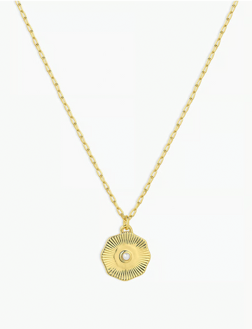 Birthstone Coin Necklace (June), Gold/Pearl