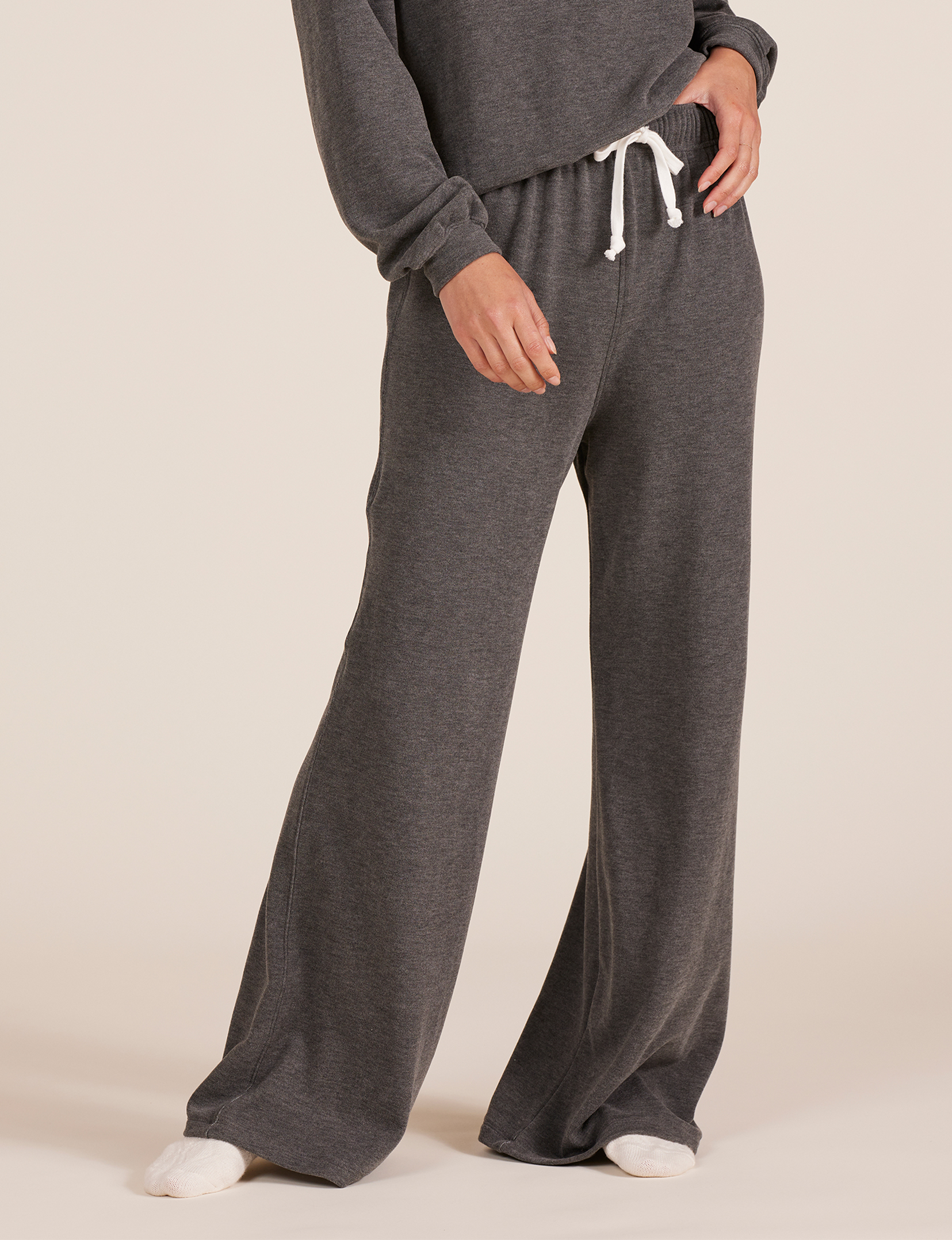 Wide Leg Drawstring Pant, Dark Grey