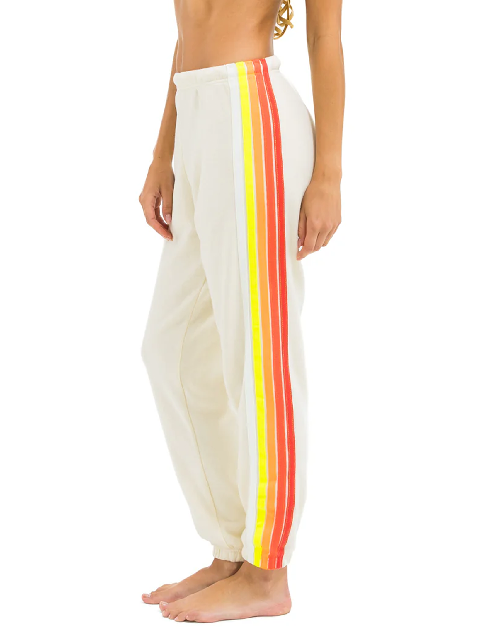5 Stripe Sweatpants, Vintage White/White Neon