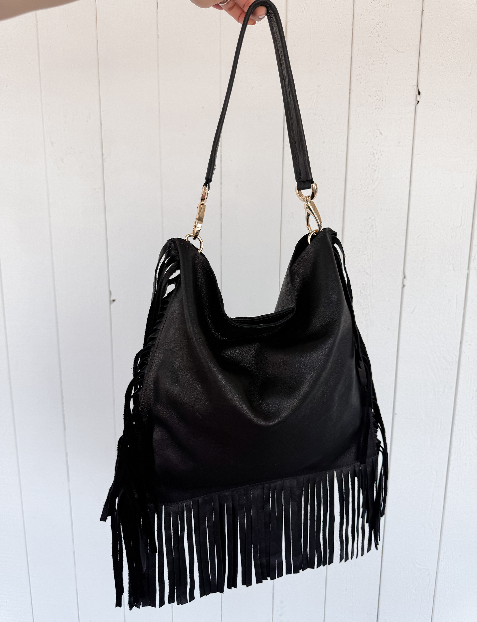 Theresa Fringe Bag, Black/Gold