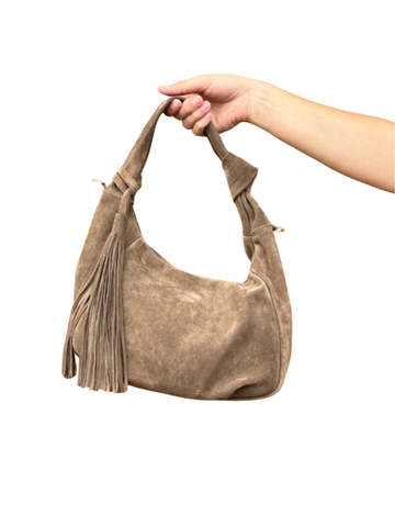 Mimi Handbag, Taupe Suede