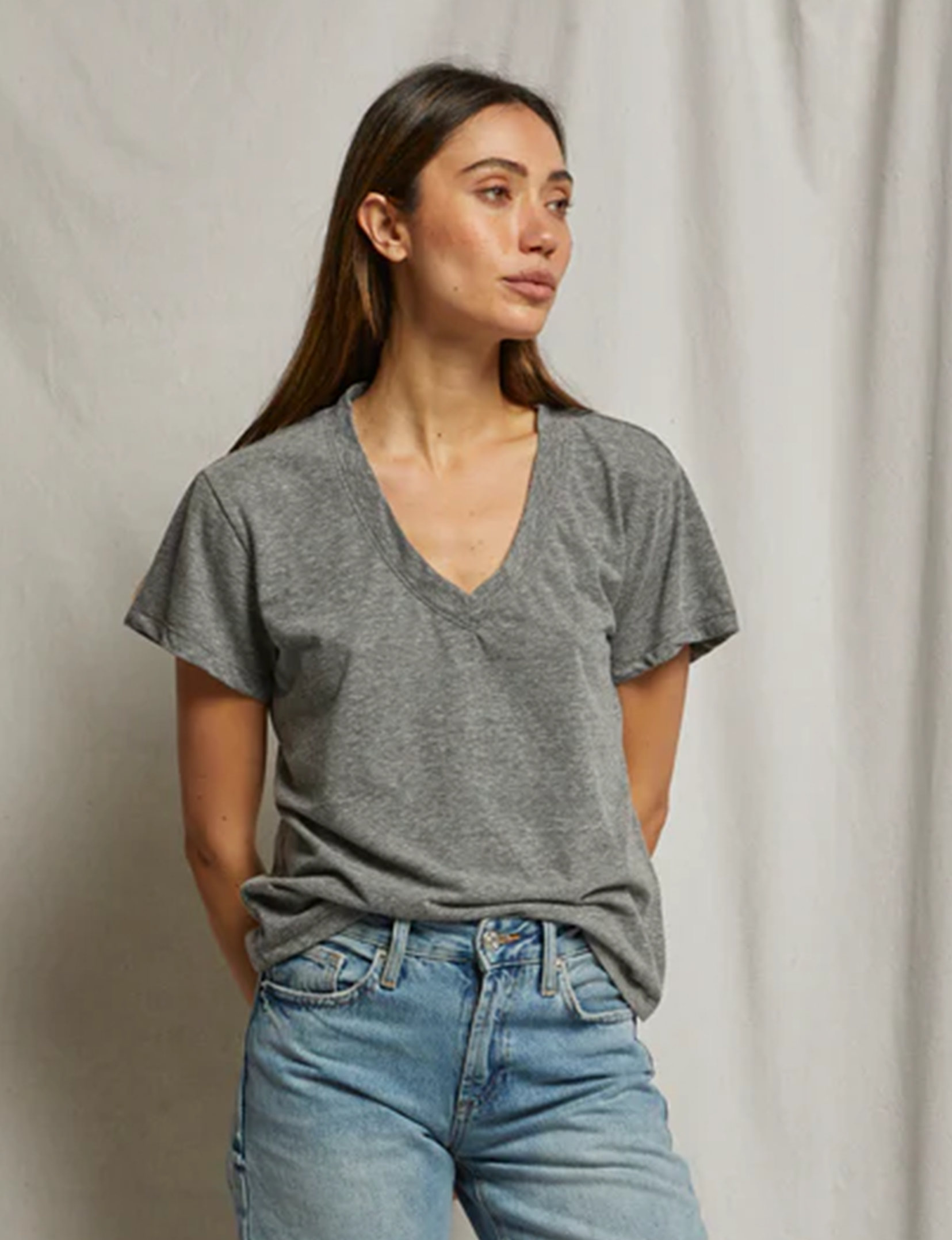 Hendrix V Neck Tee, Heather Grey