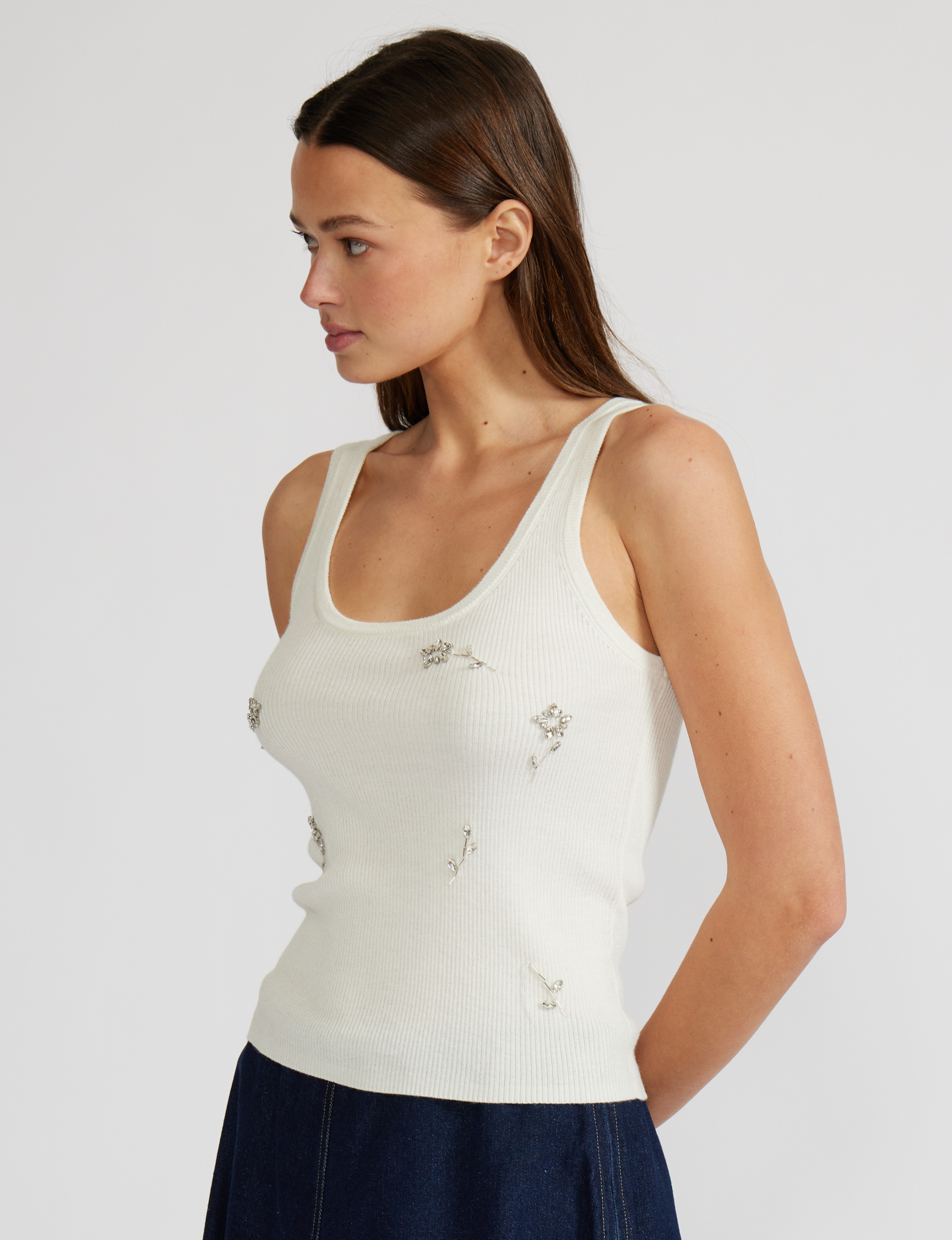 Wendy Rhinestone Tank, White