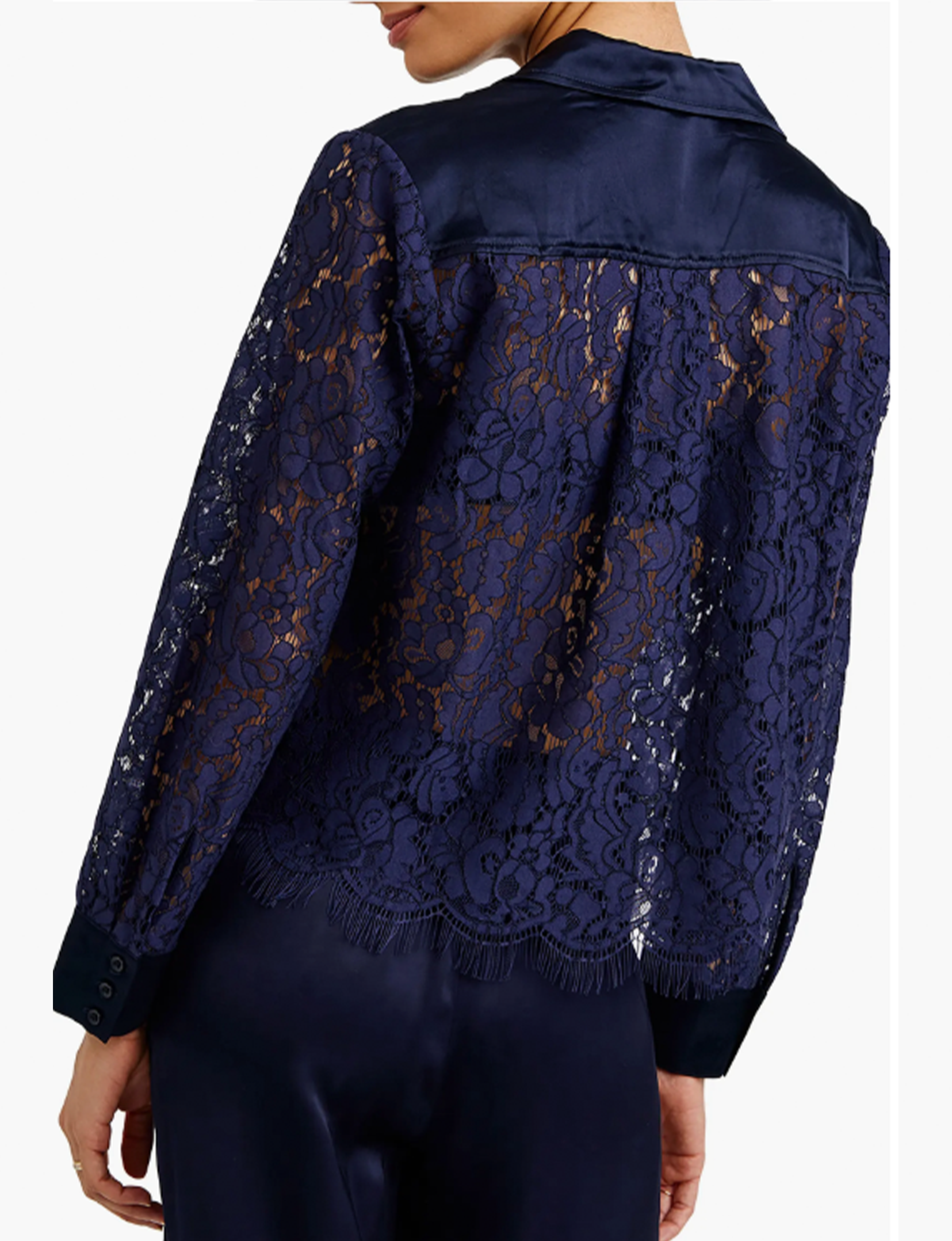 Lace Contrast Shirt, Midnight Sky