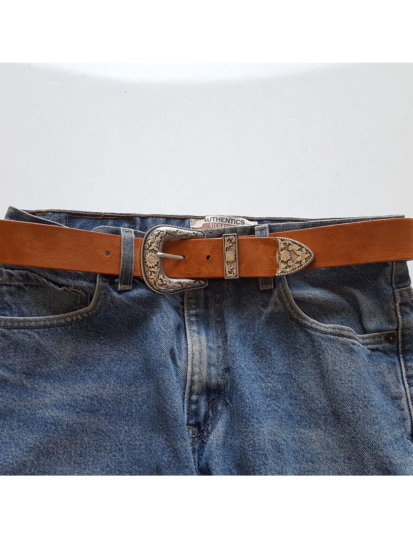 Western Silver Buckle Belt, Brown