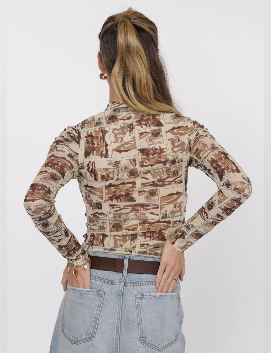 Giddy Up Mesh Top, Brown/Multi