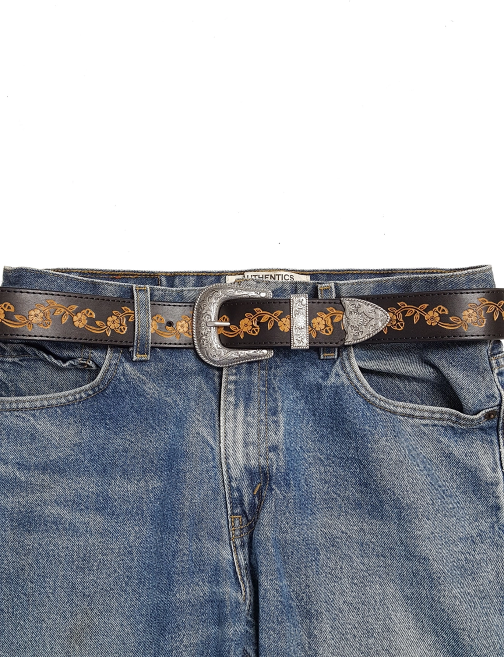 Silver Buckle Vintage Belt, Black