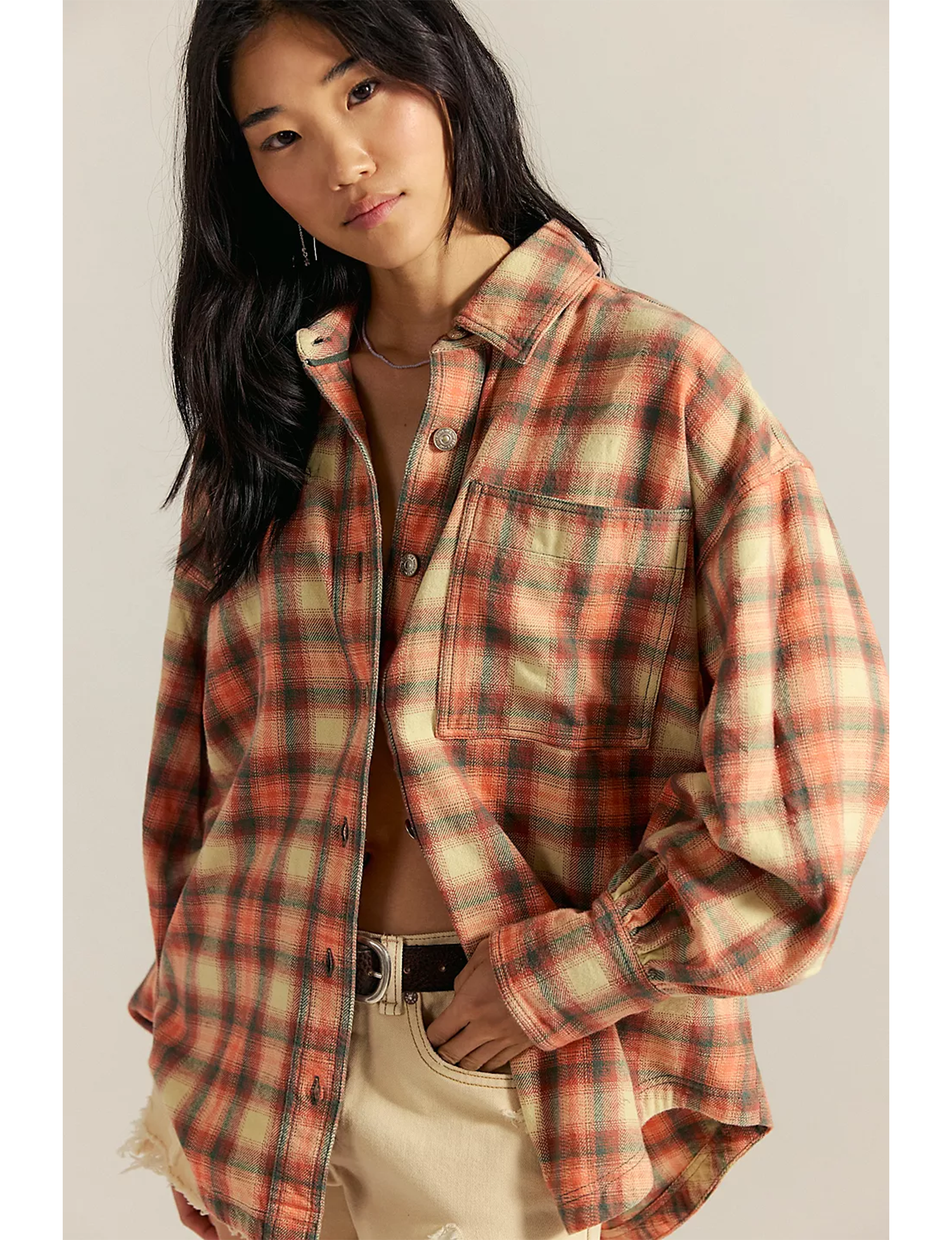 Ashley Plaid Shirt, Sand Combo/Gia