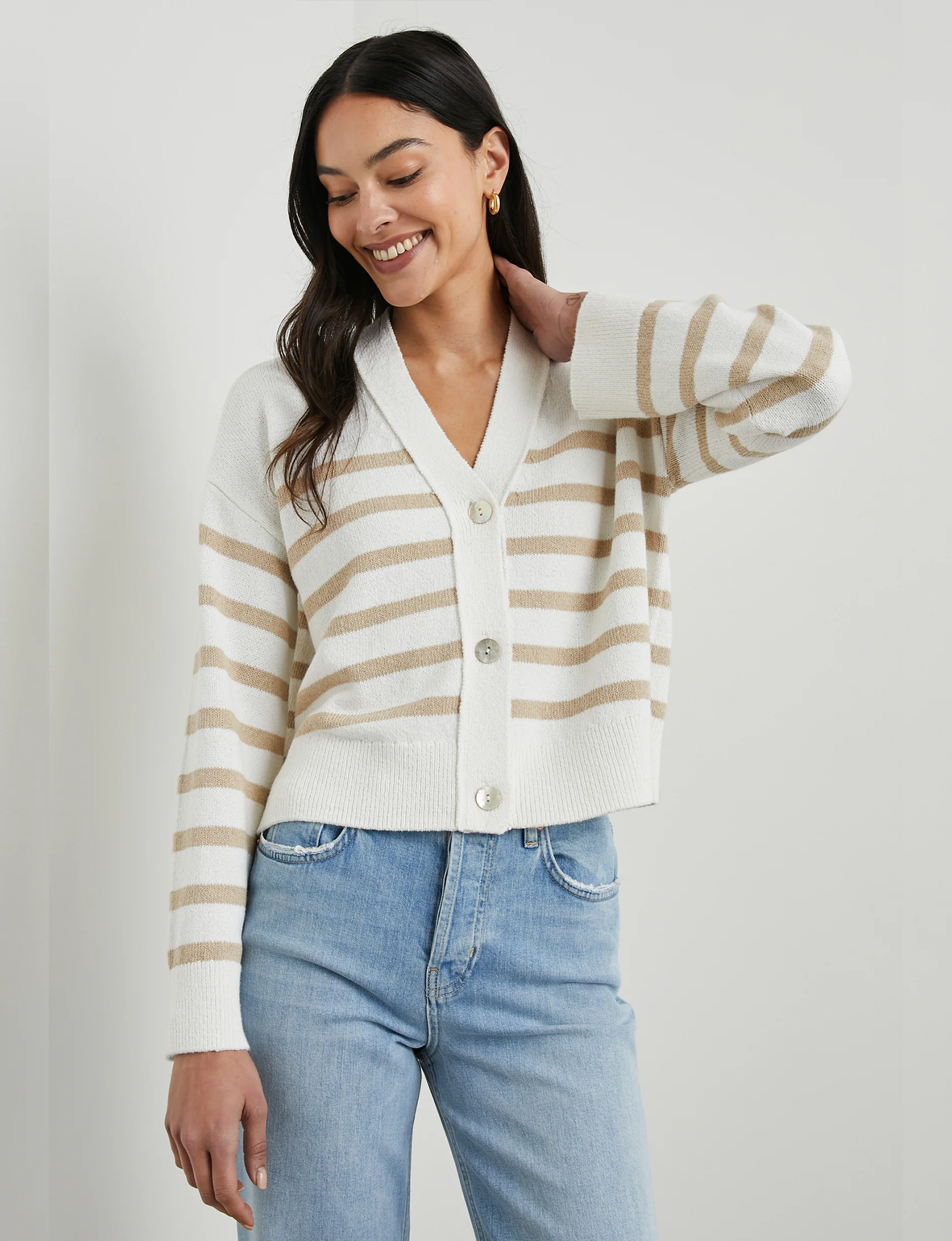 Geneva Cardigan, Sand Stripe