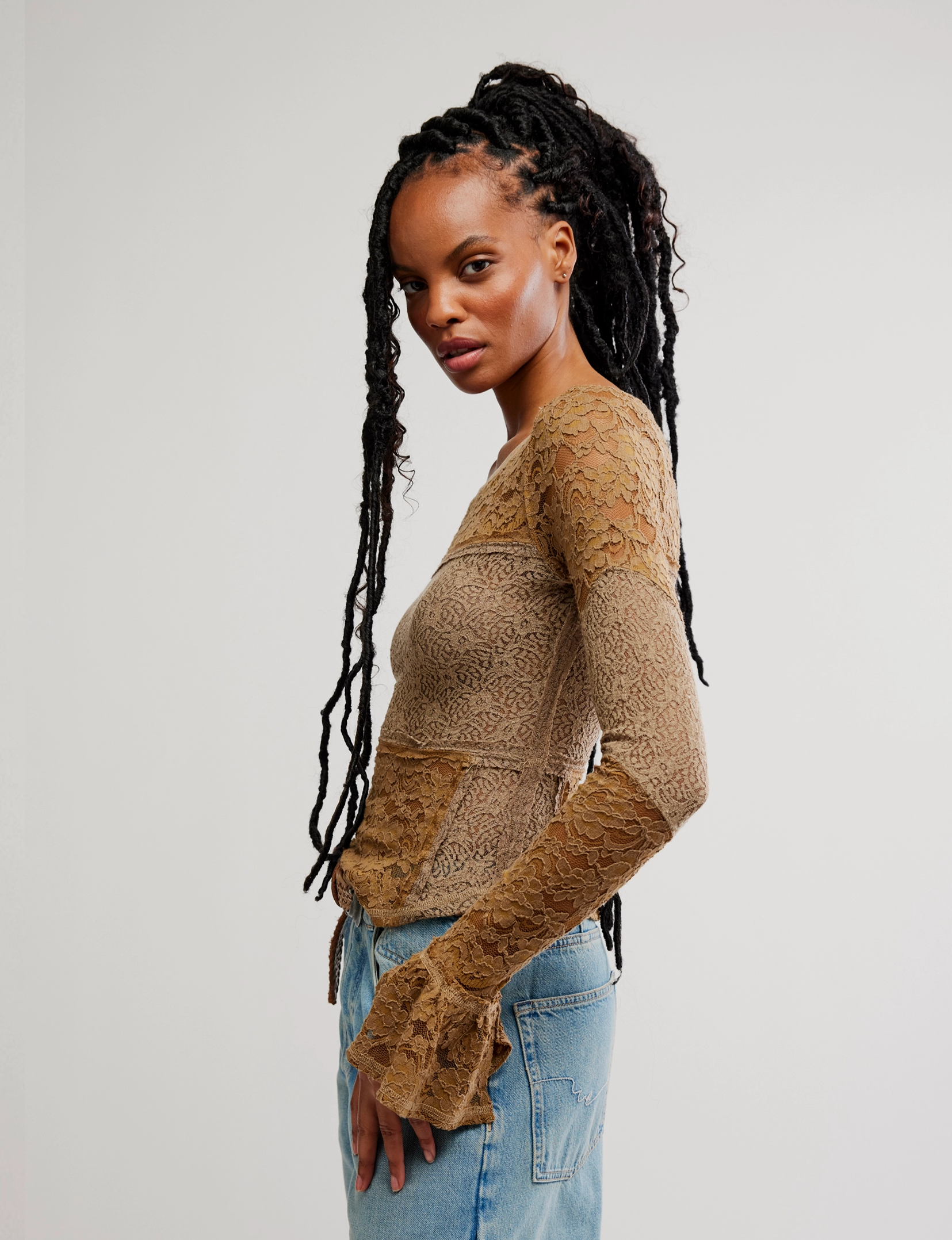 Lace Layering Long Sleeve, Dutch Cocoa