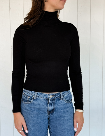Long Sleeve Turtleneck Tee, Black