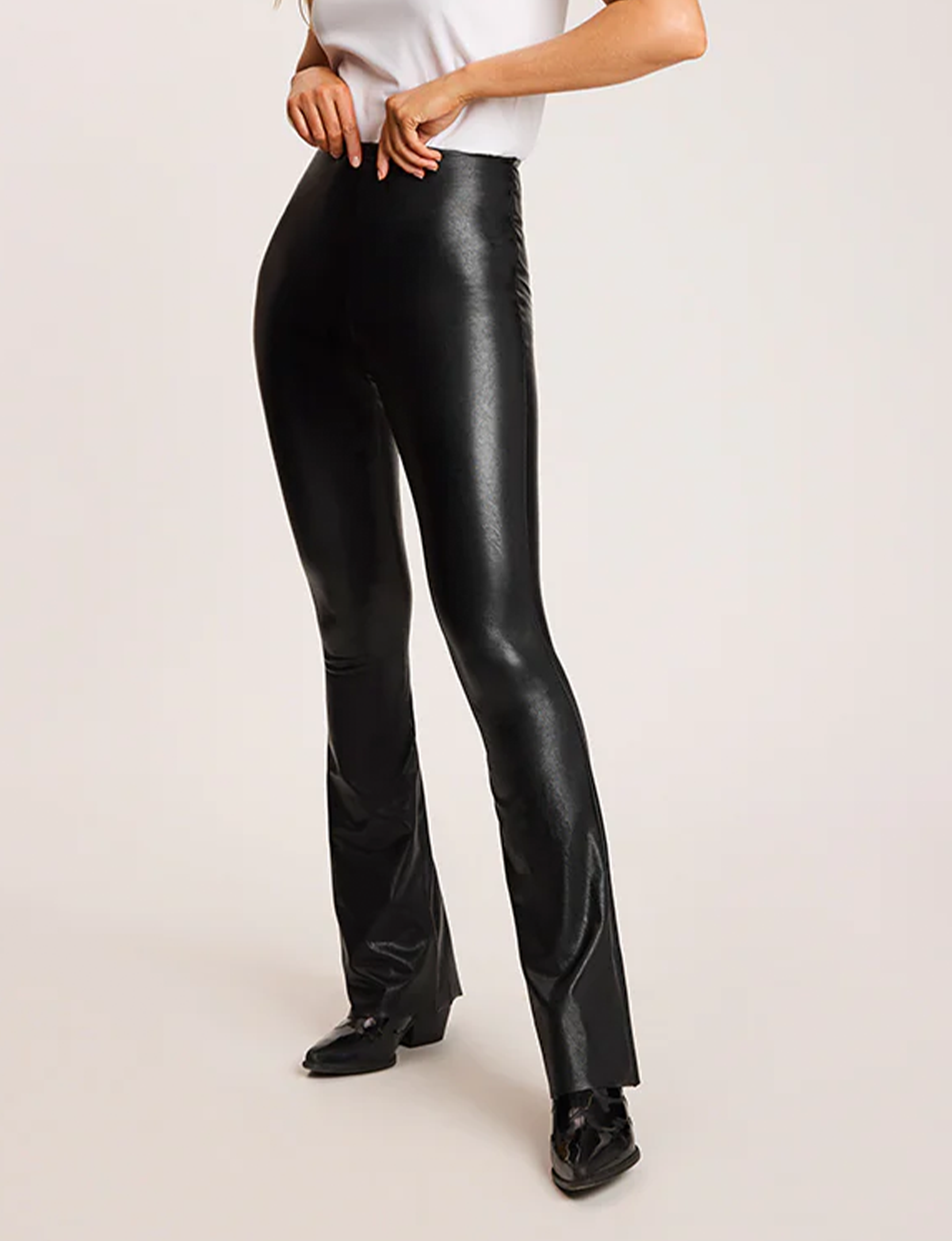 Faux Leather Flared Legging, Black