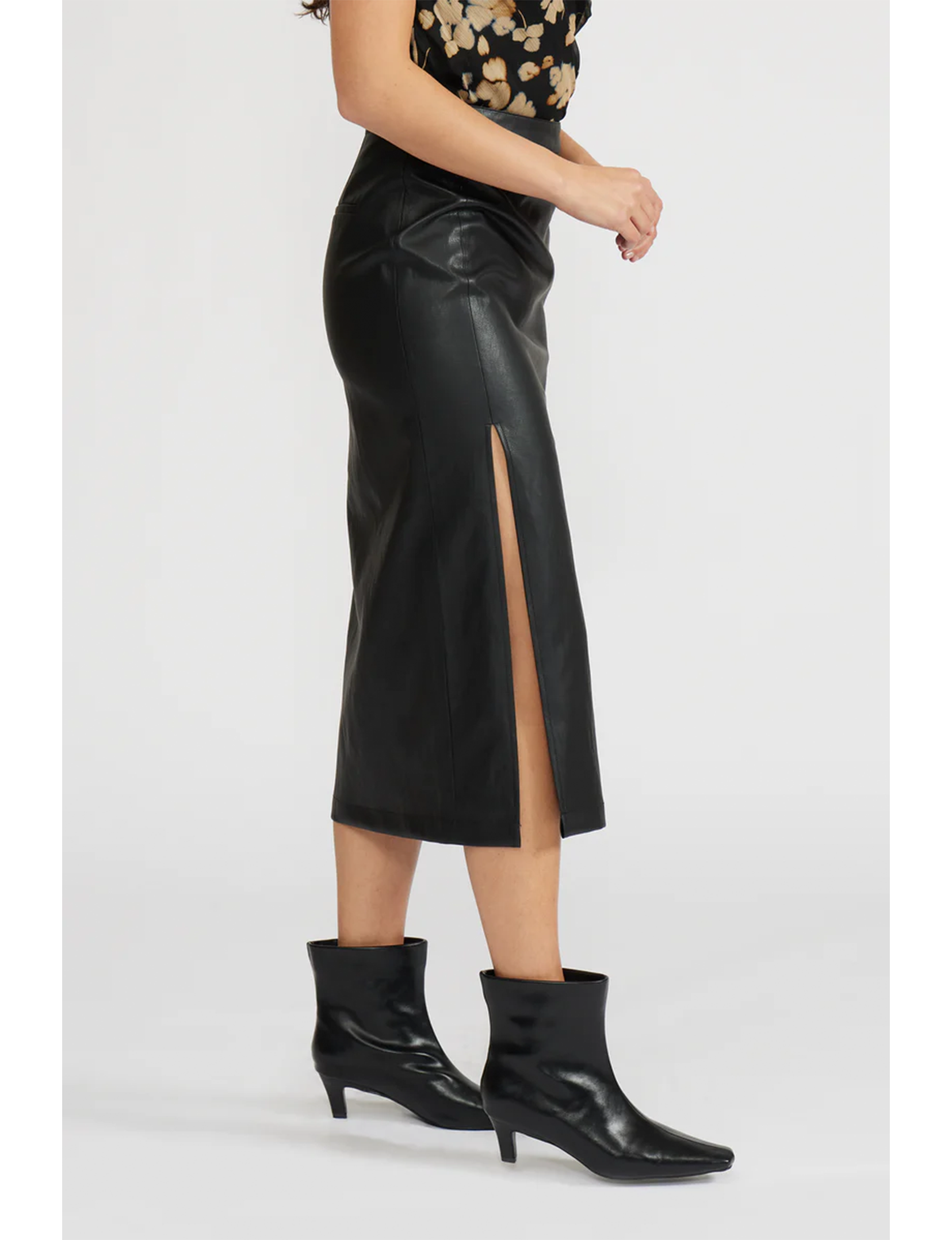 Cade Skirt, Black Faux Leather