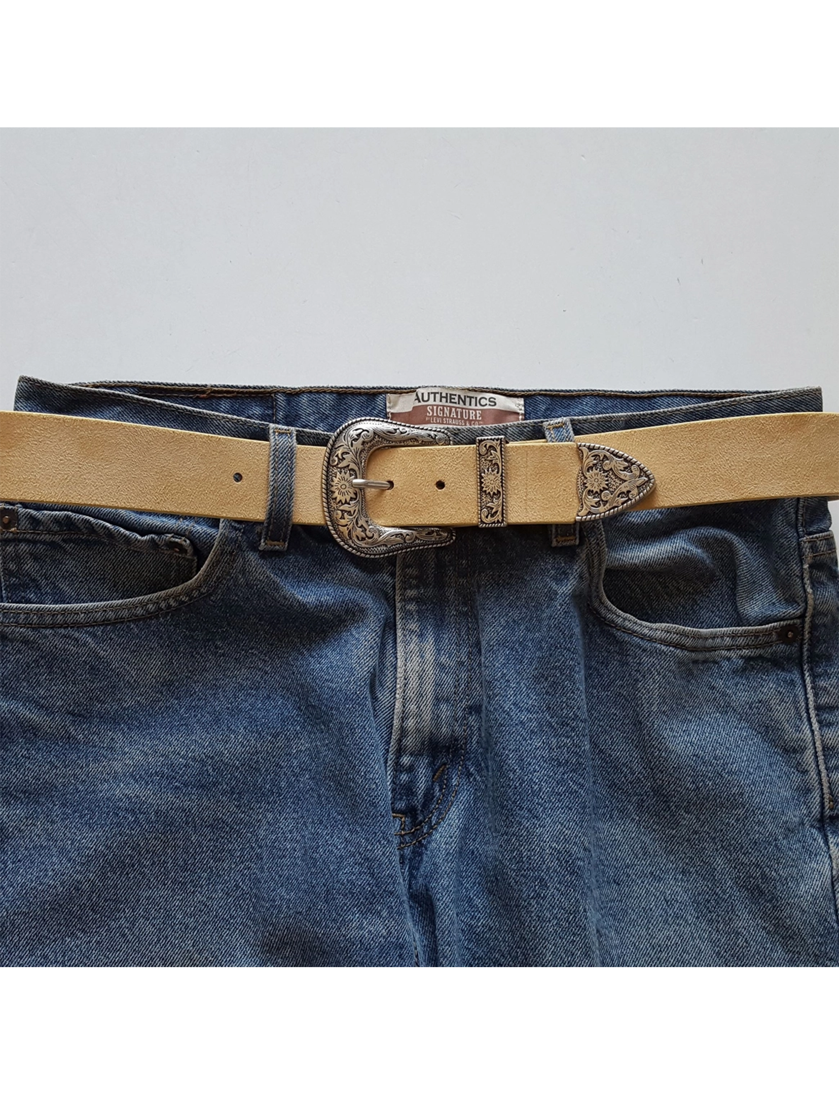 Western Silver Buckle Belt, Sand