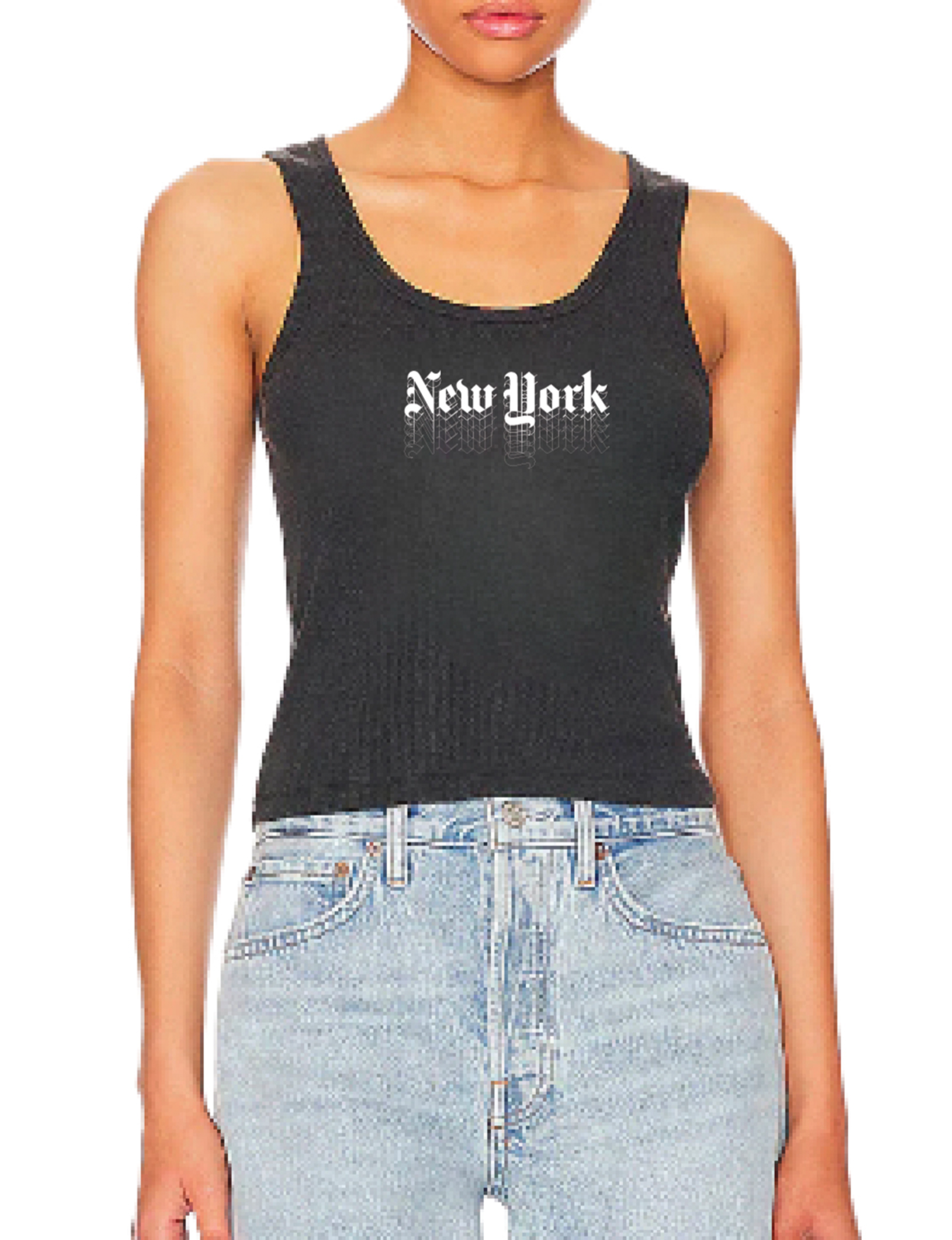 'New York Going Up' Rib Tank, Black/Snow