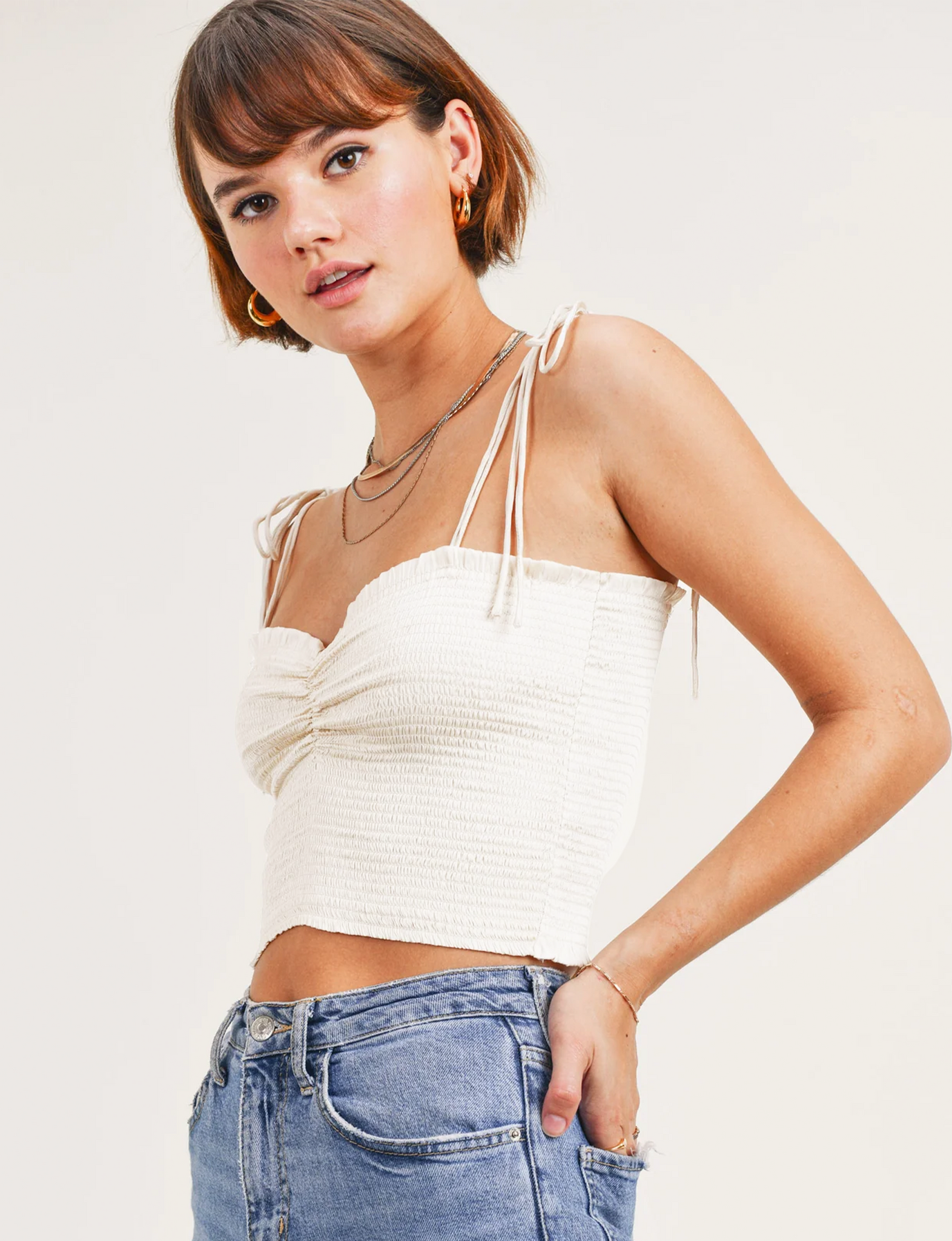 Tallulah Smocked Tank, White