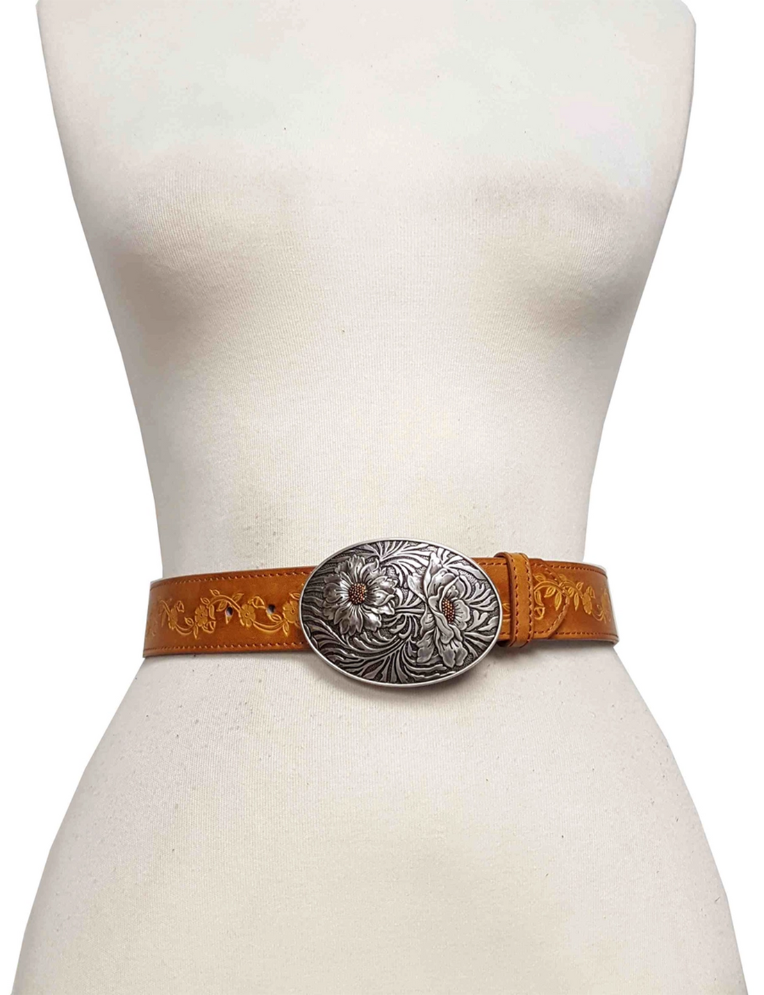 Vintage Sunflower Buckle Belt, Tan