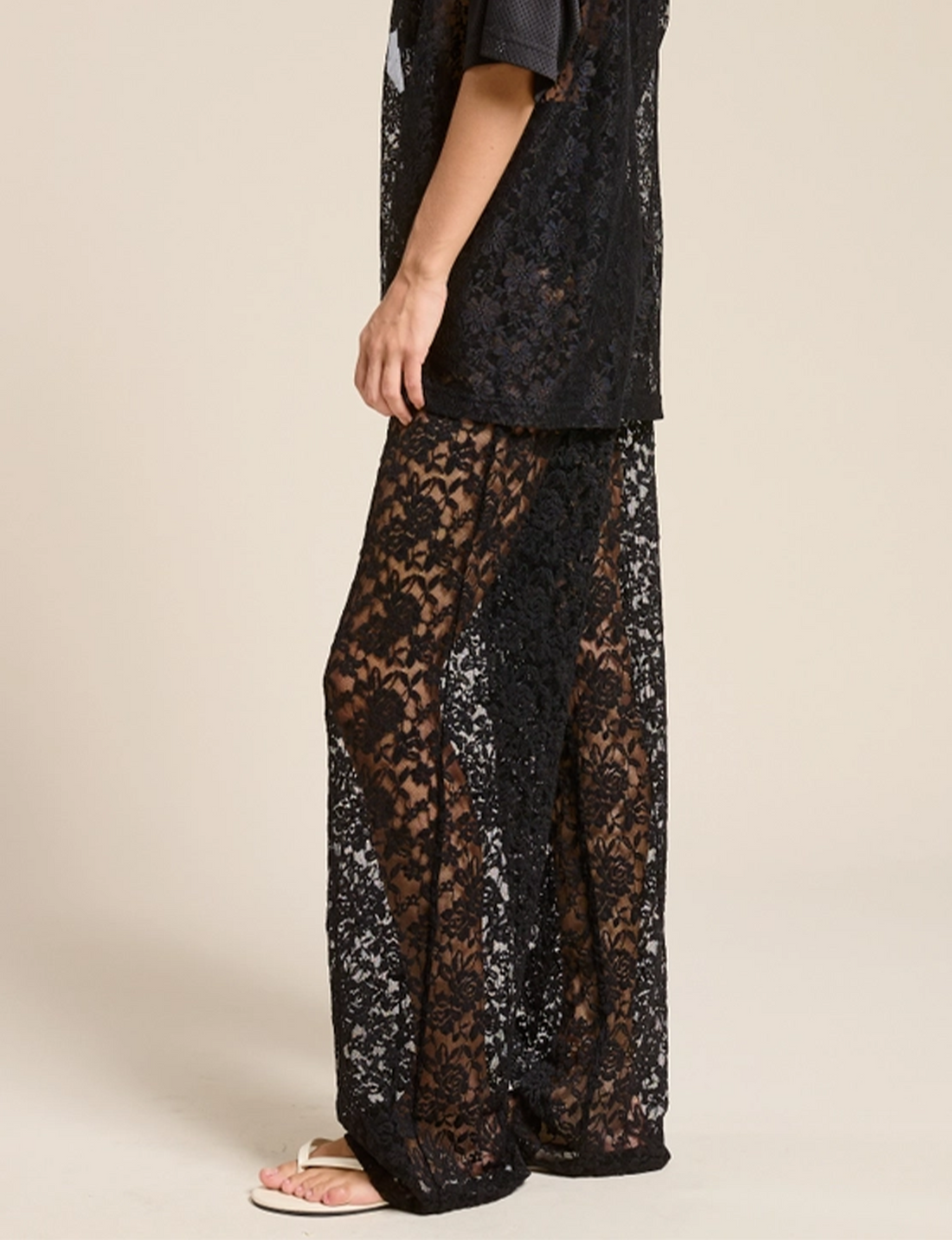 Sheer Lace Pants, Black