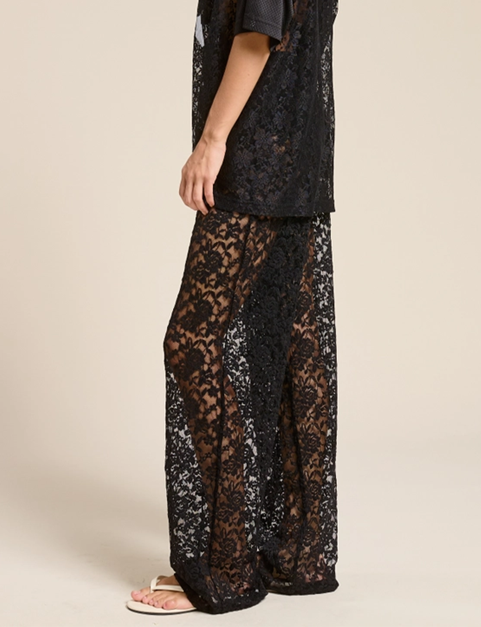 Sheer Lace Pants, Black