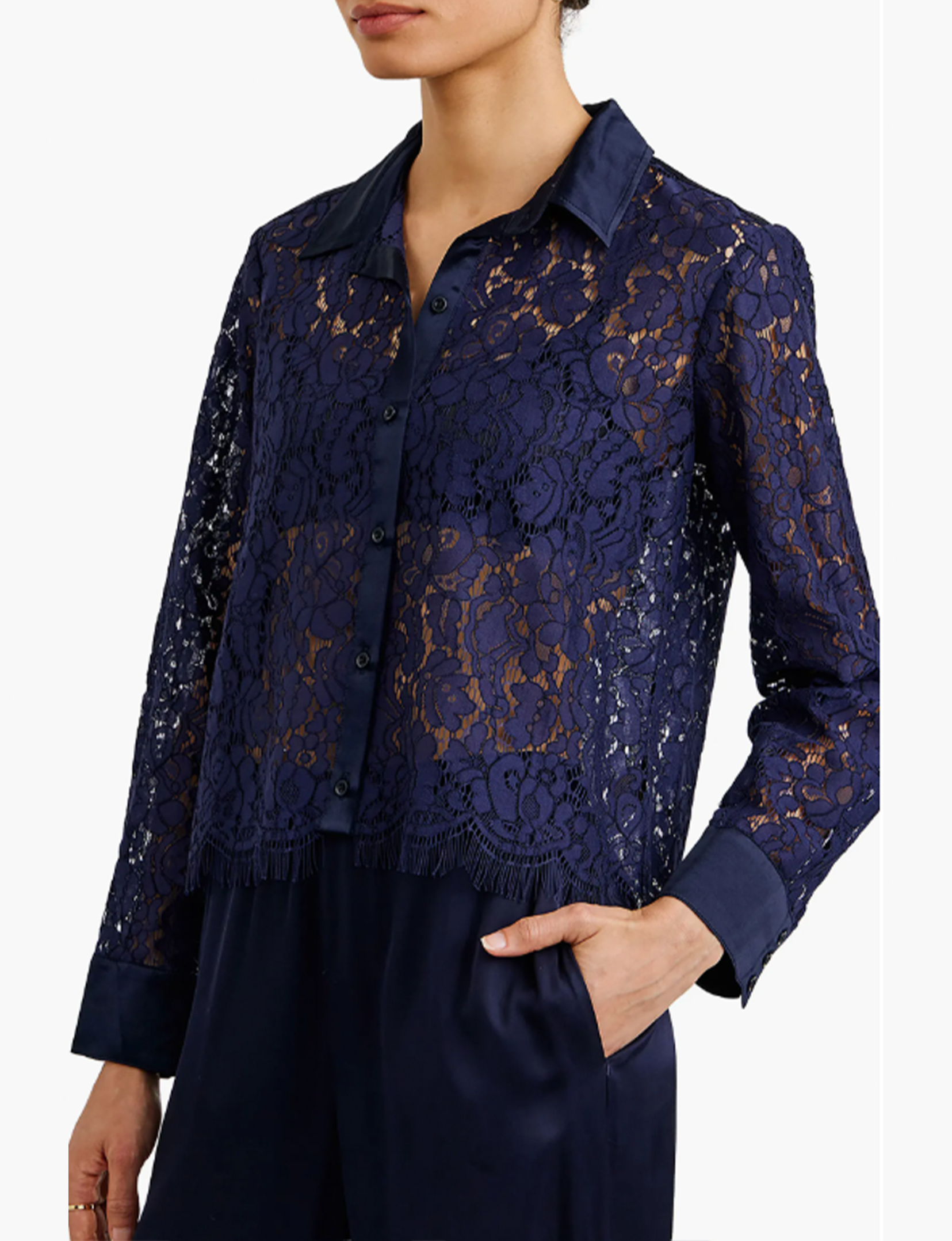 Lace Contrast Shirt, Midnight Sky