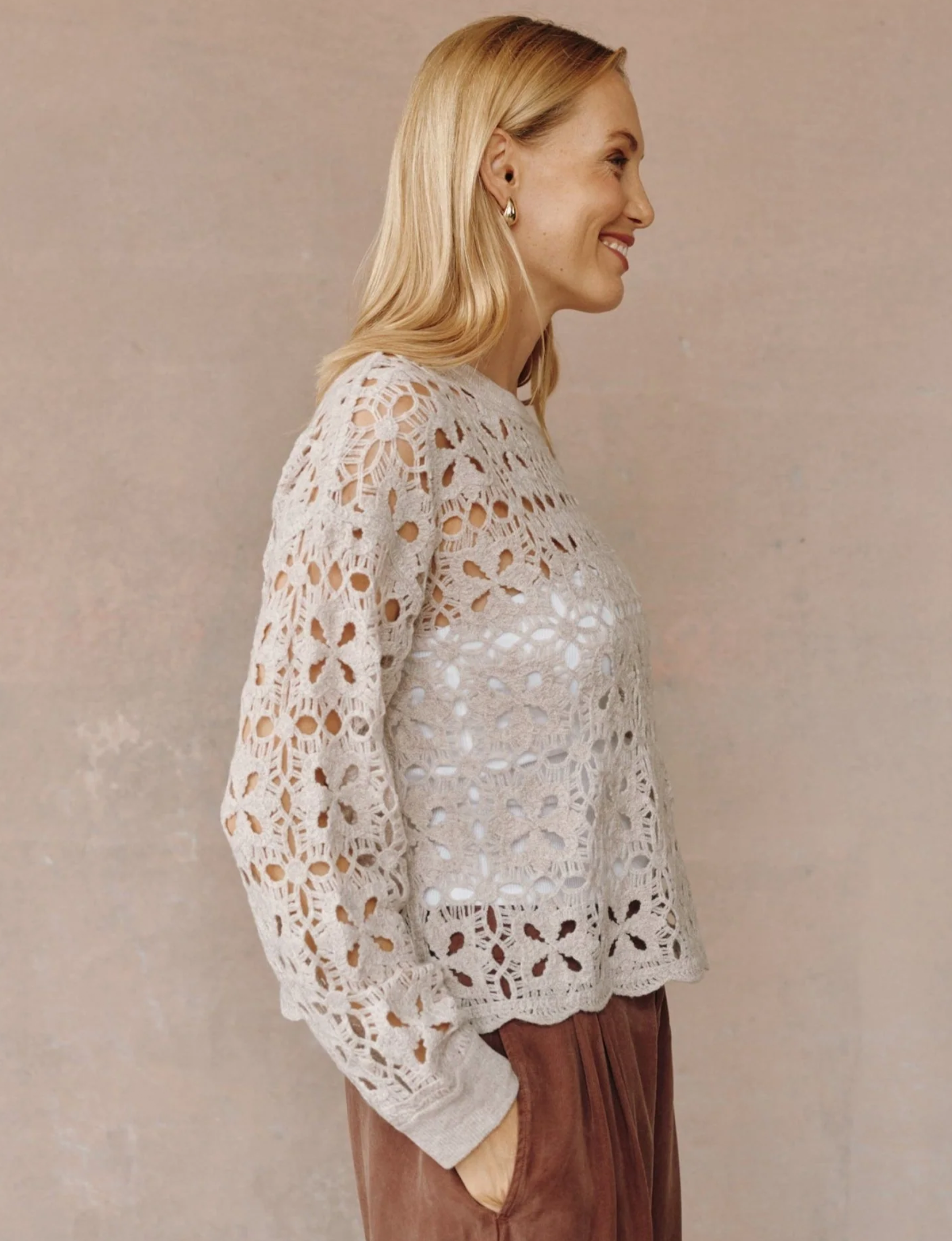 Crochet Sweater, Soft Almond