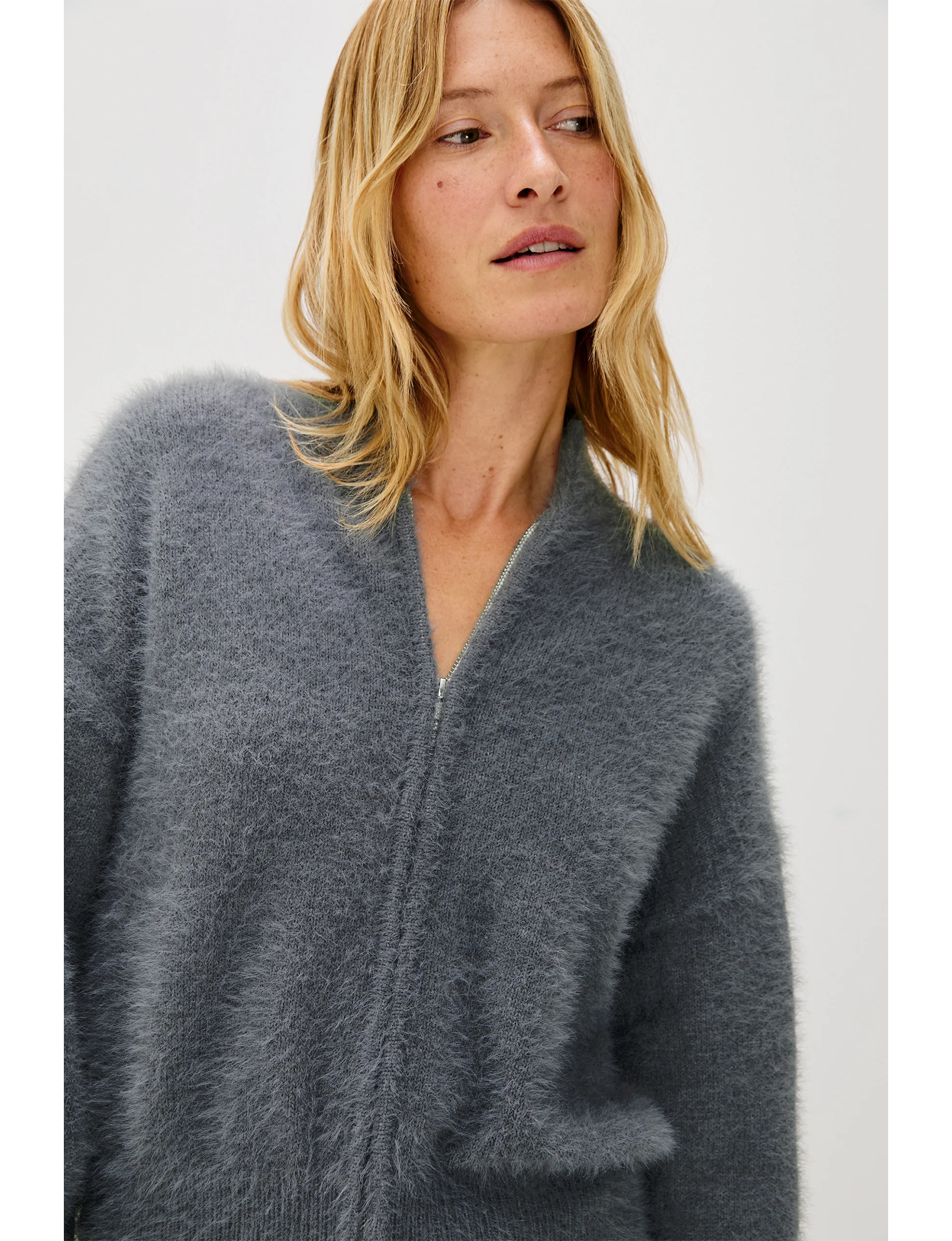 Kerry Zip Sweater, Heather Charcoal