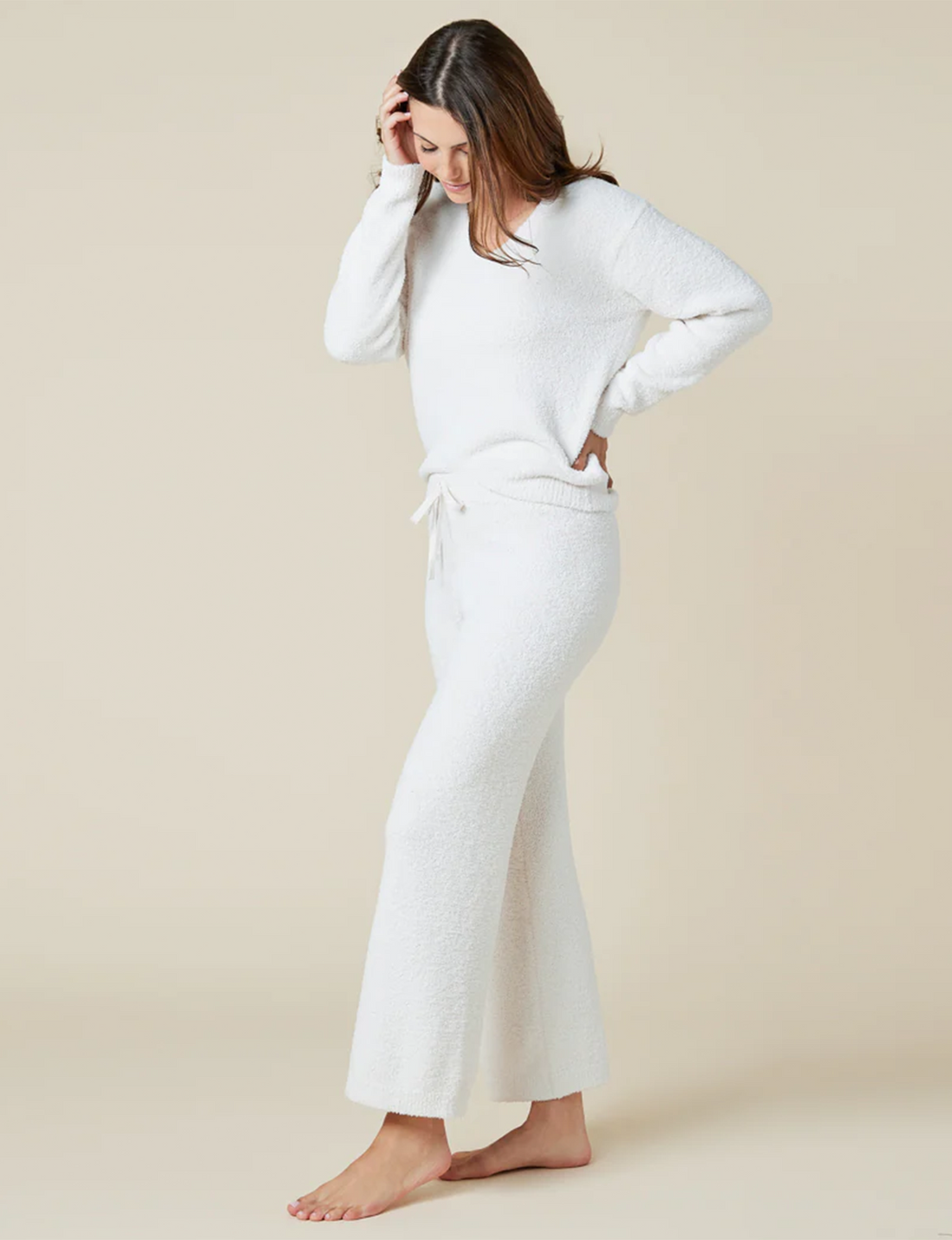 Solid Marshmallow V-Neck Lounge Set, Almond