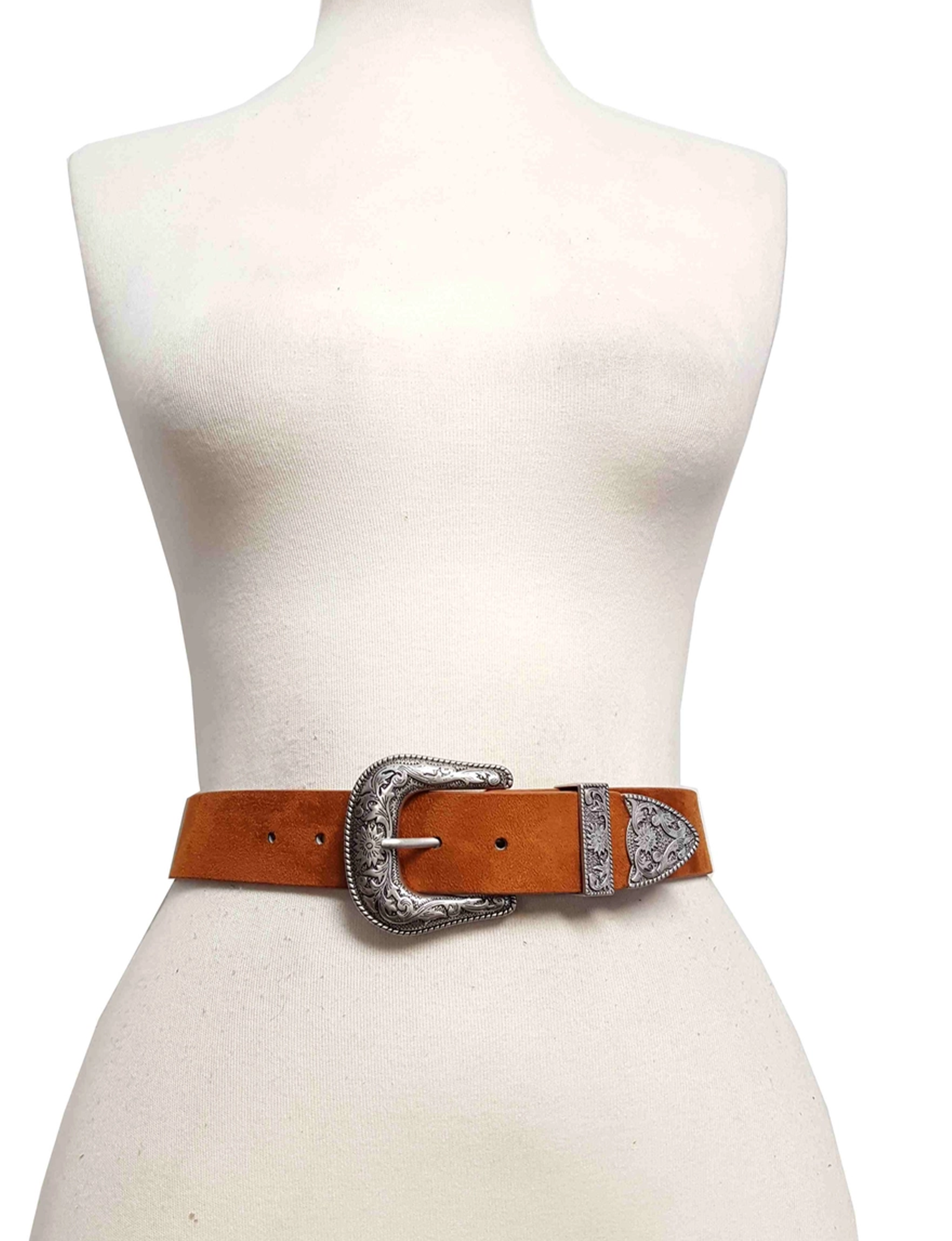 Western Silver Buckle Belt, Brown