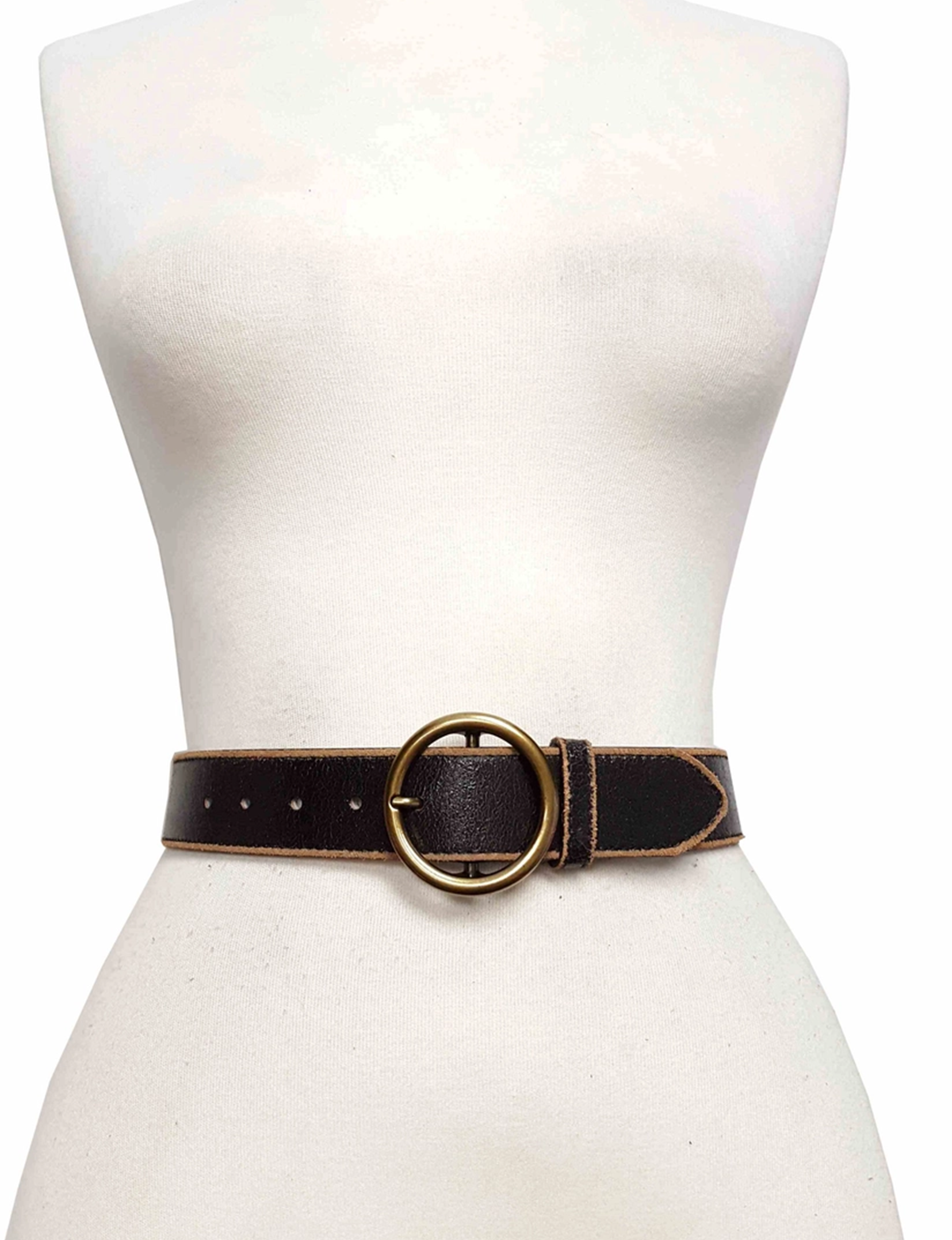 Distressed Vintage Leather Belt, Black/Brass