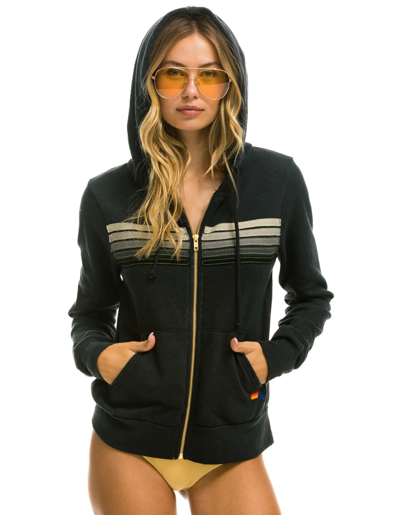 5 Stripe Zip Hoodie, Charcoal/Grey
