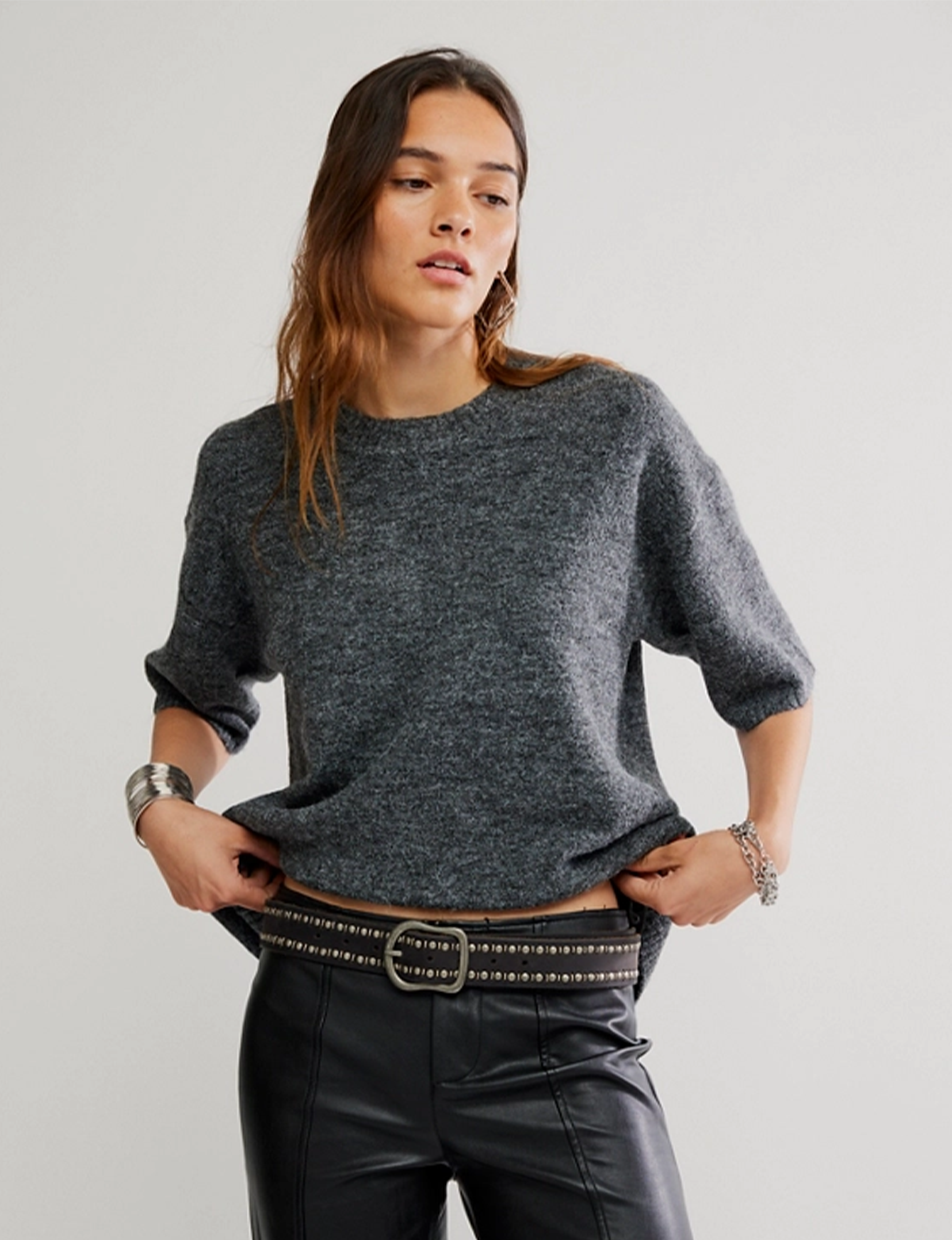 Margot Sweater Tee, Charcoal Heather