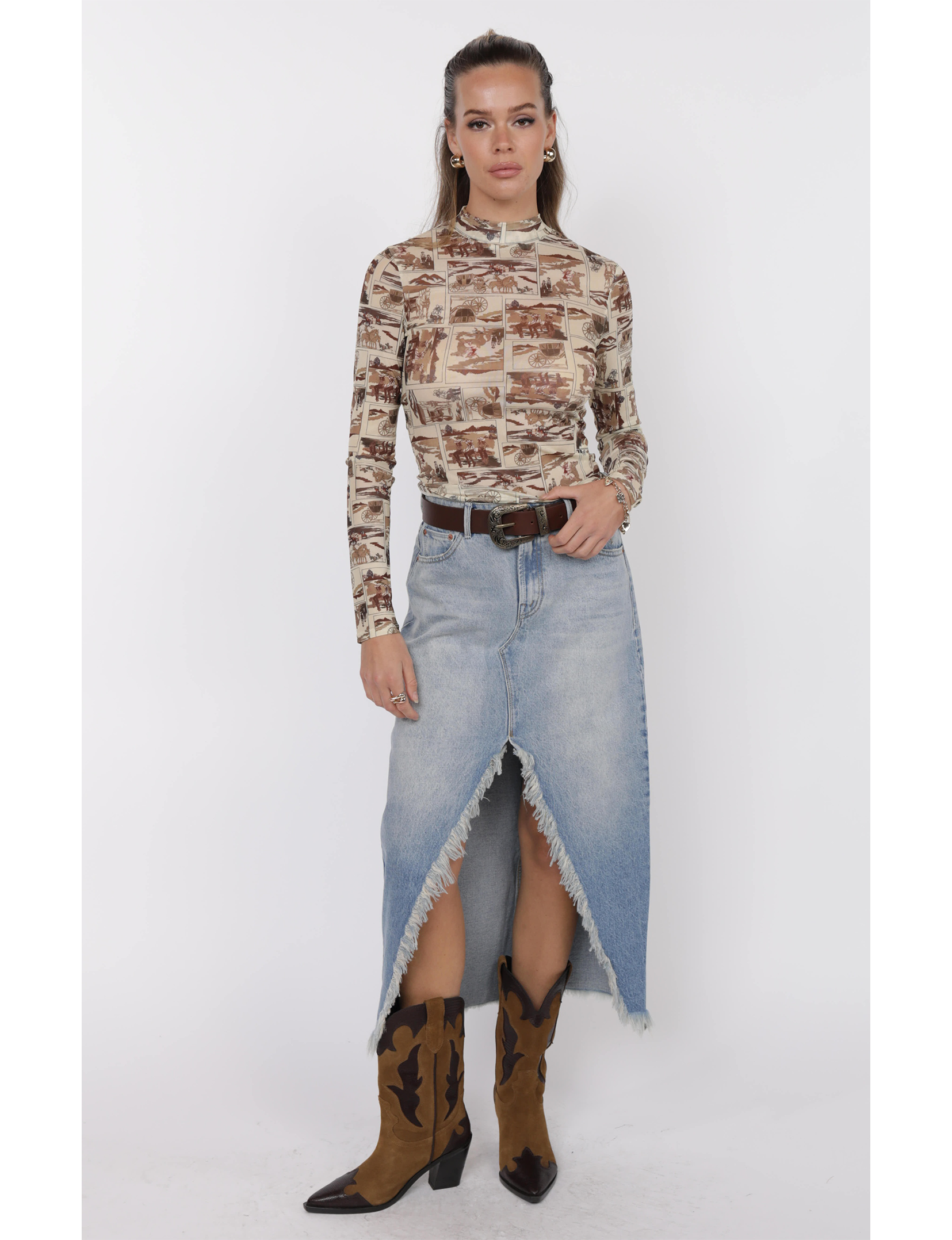 Giddy Up Mesh Top, Brown/Multi