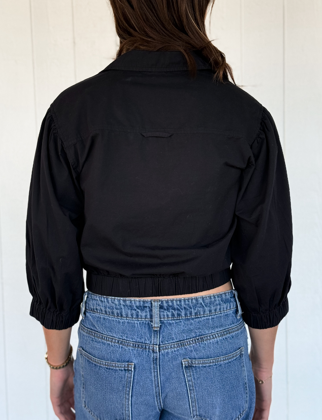 Cropped Puff Sleeve Shirt, Black