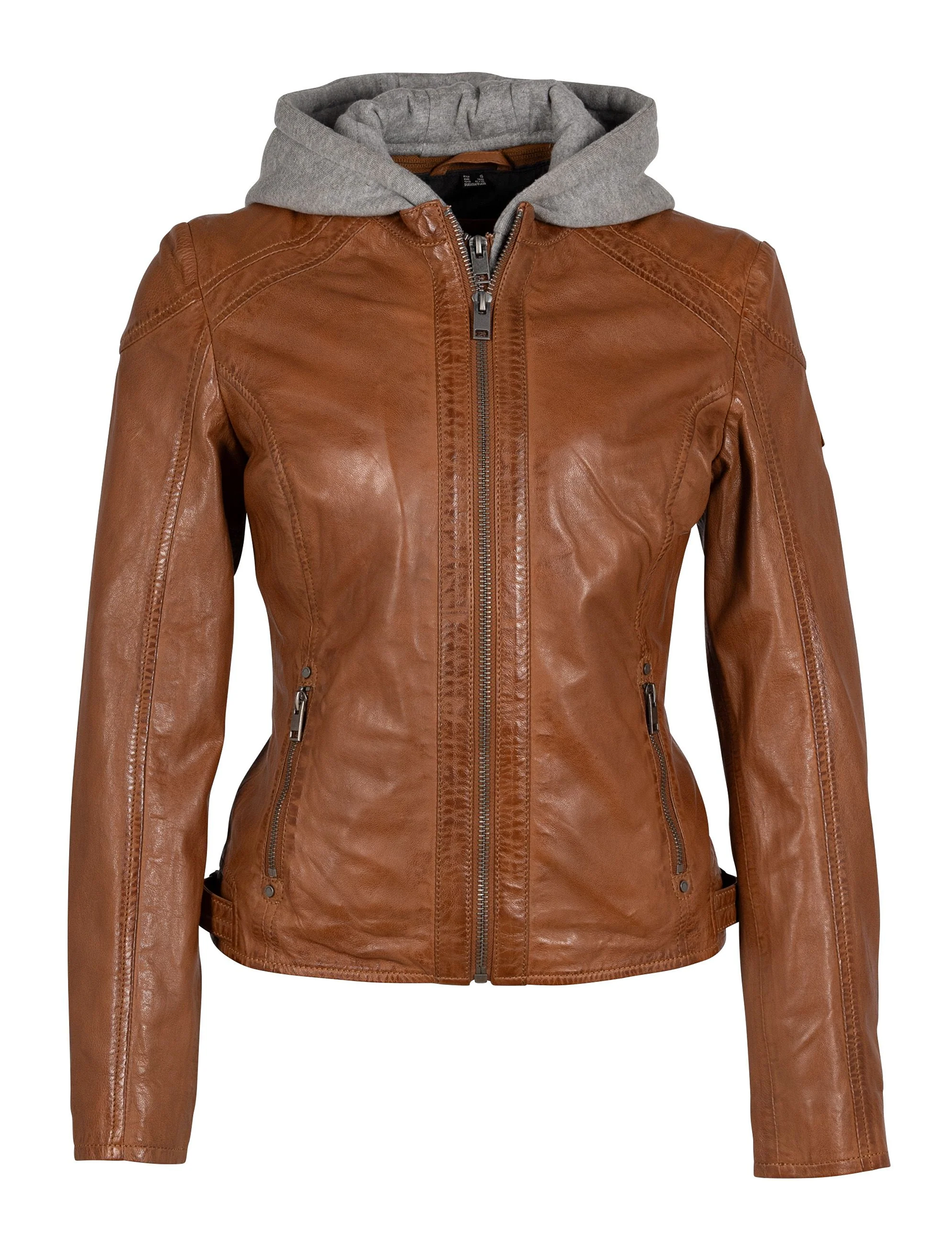Allice Leather Jacket Hoodie, Cognac