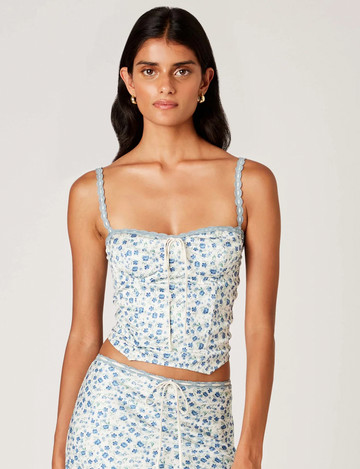 Pauline Corset, Ivory/Blue Floral