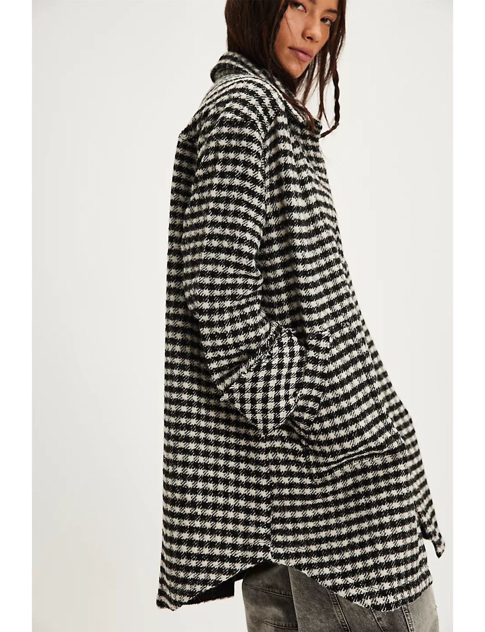 Get Around Houndstooth Shacket, Black/White