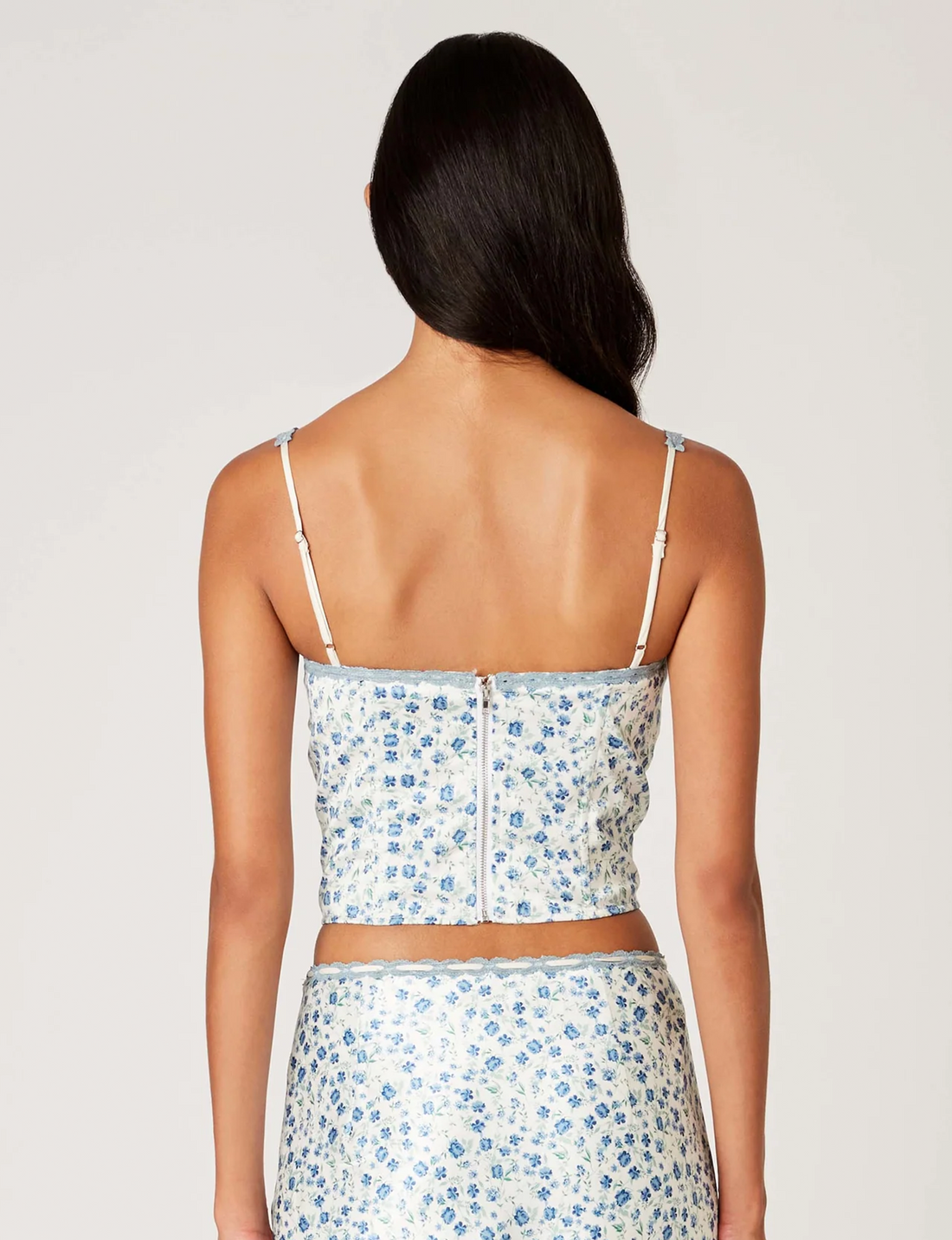 Pauline Corset, Ivory/Blue Floral