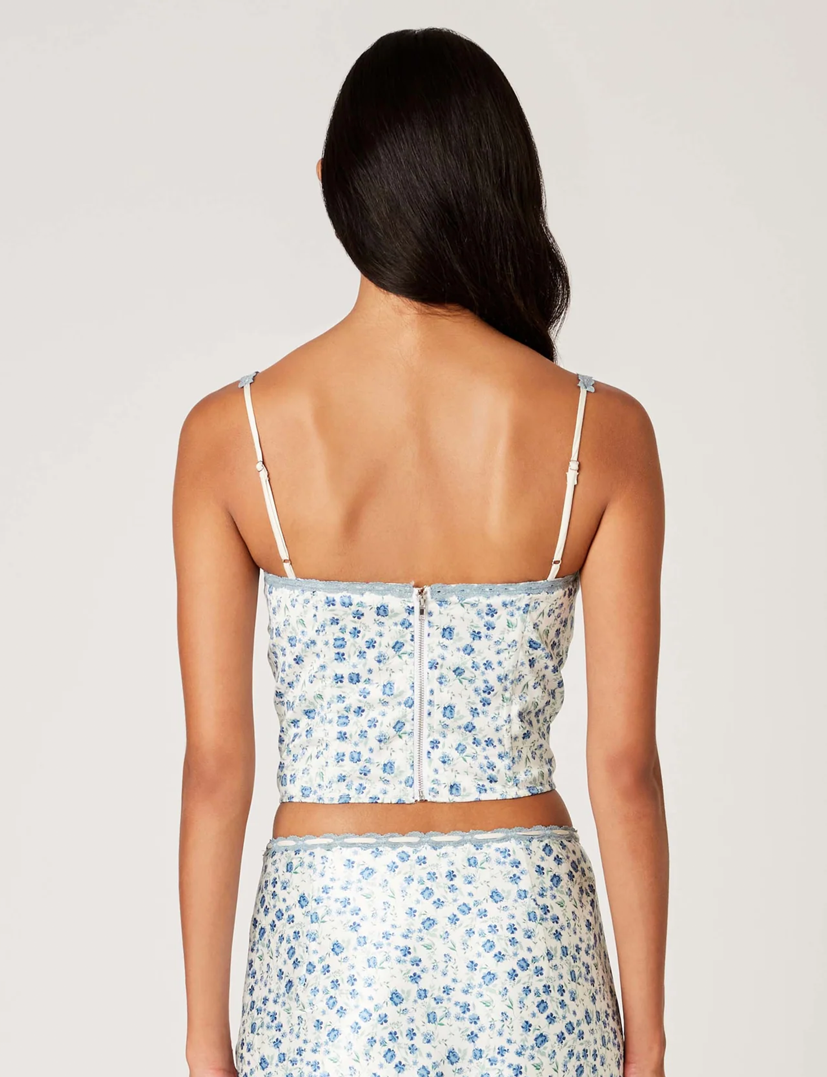Pauline Corset, Ivory/Blue Floral