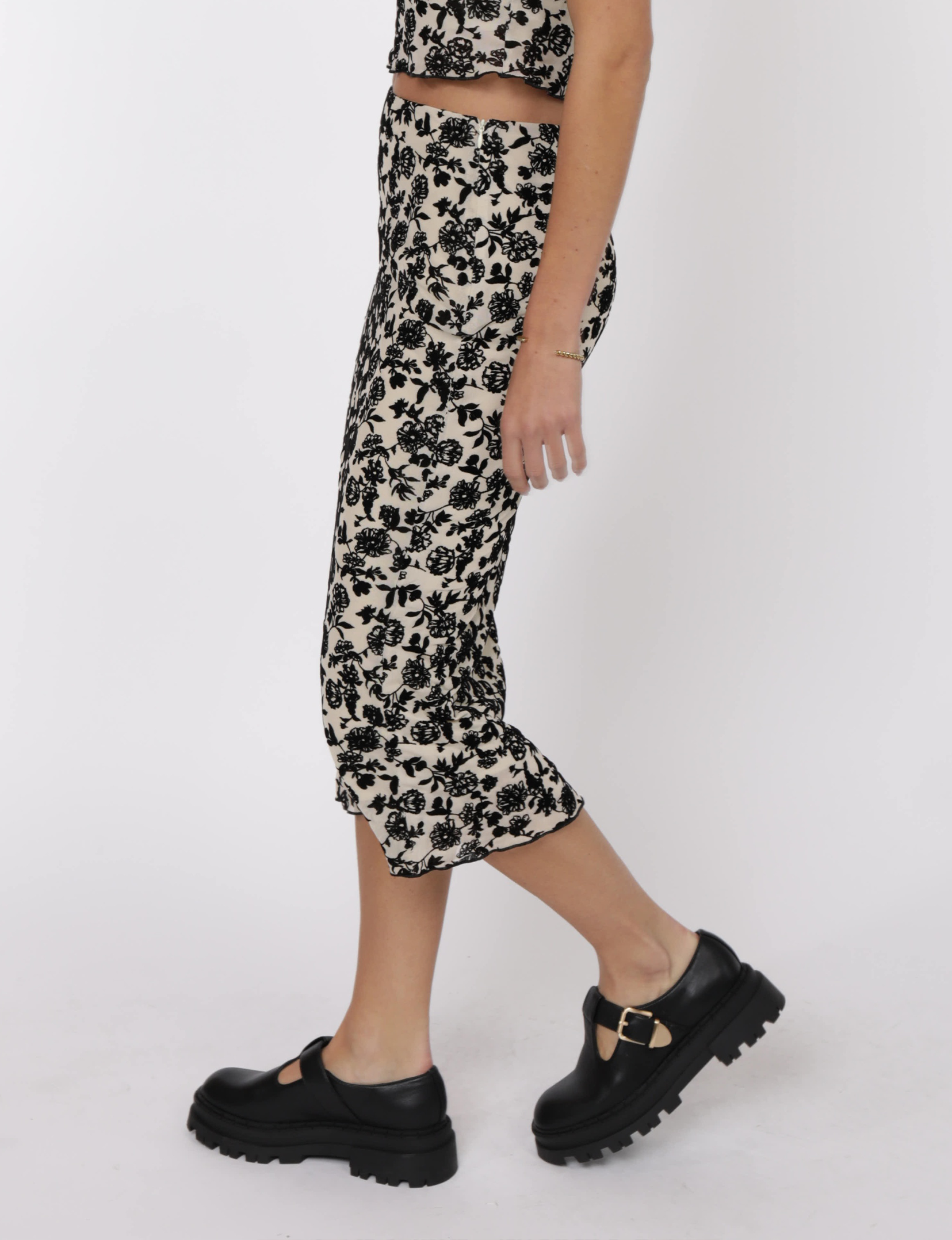 Analogue Nostalgia Midi Skirt, Beige/Black