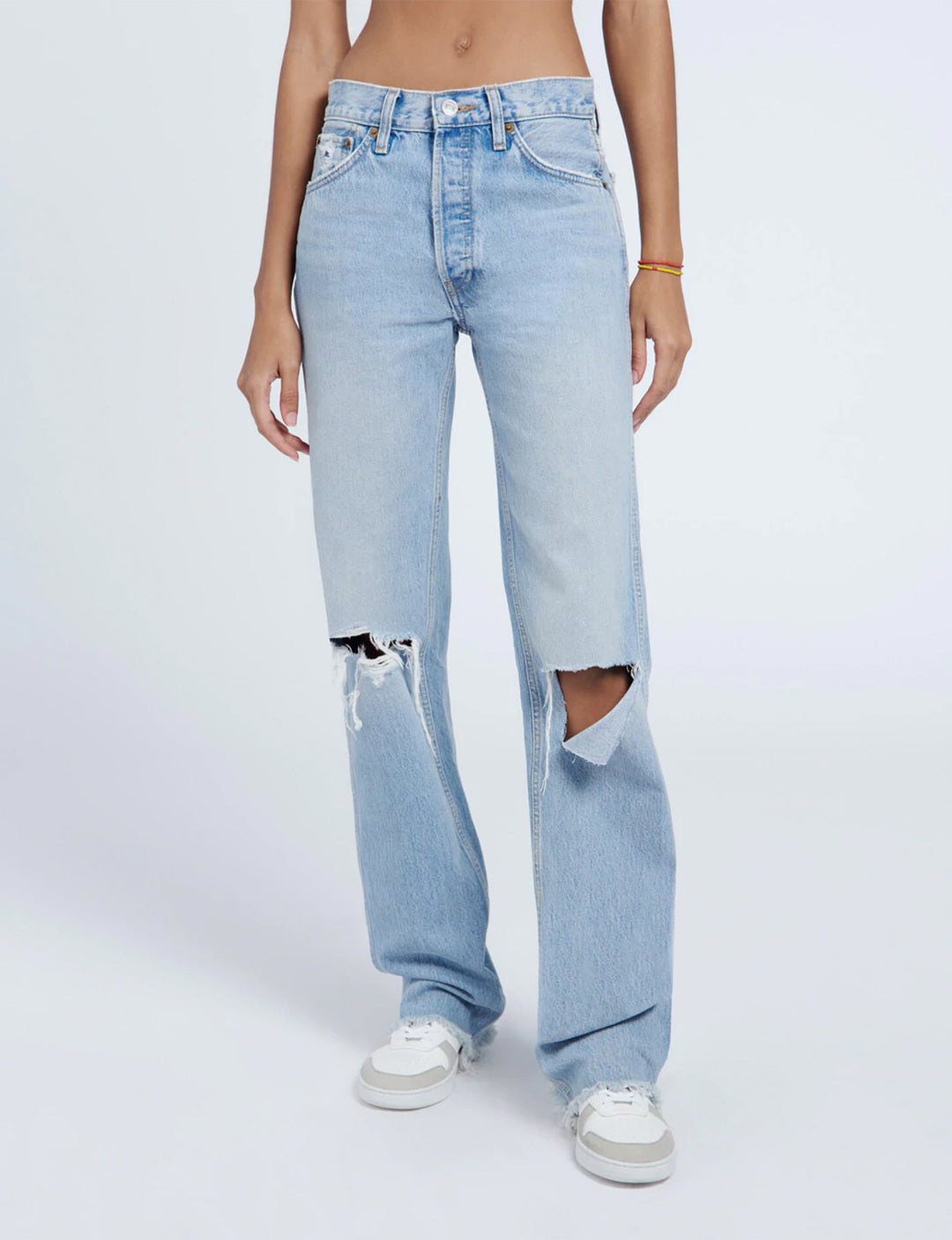 90s Distressed High Rise Loose Fit, Breezy Indigo