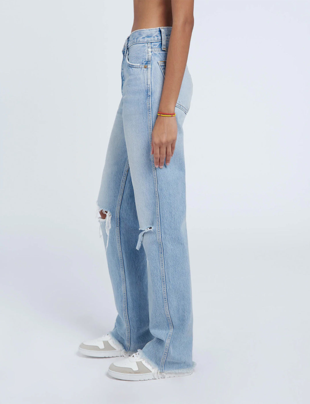 90s Distressed High Rise Loose Fit, Breezy Indigo