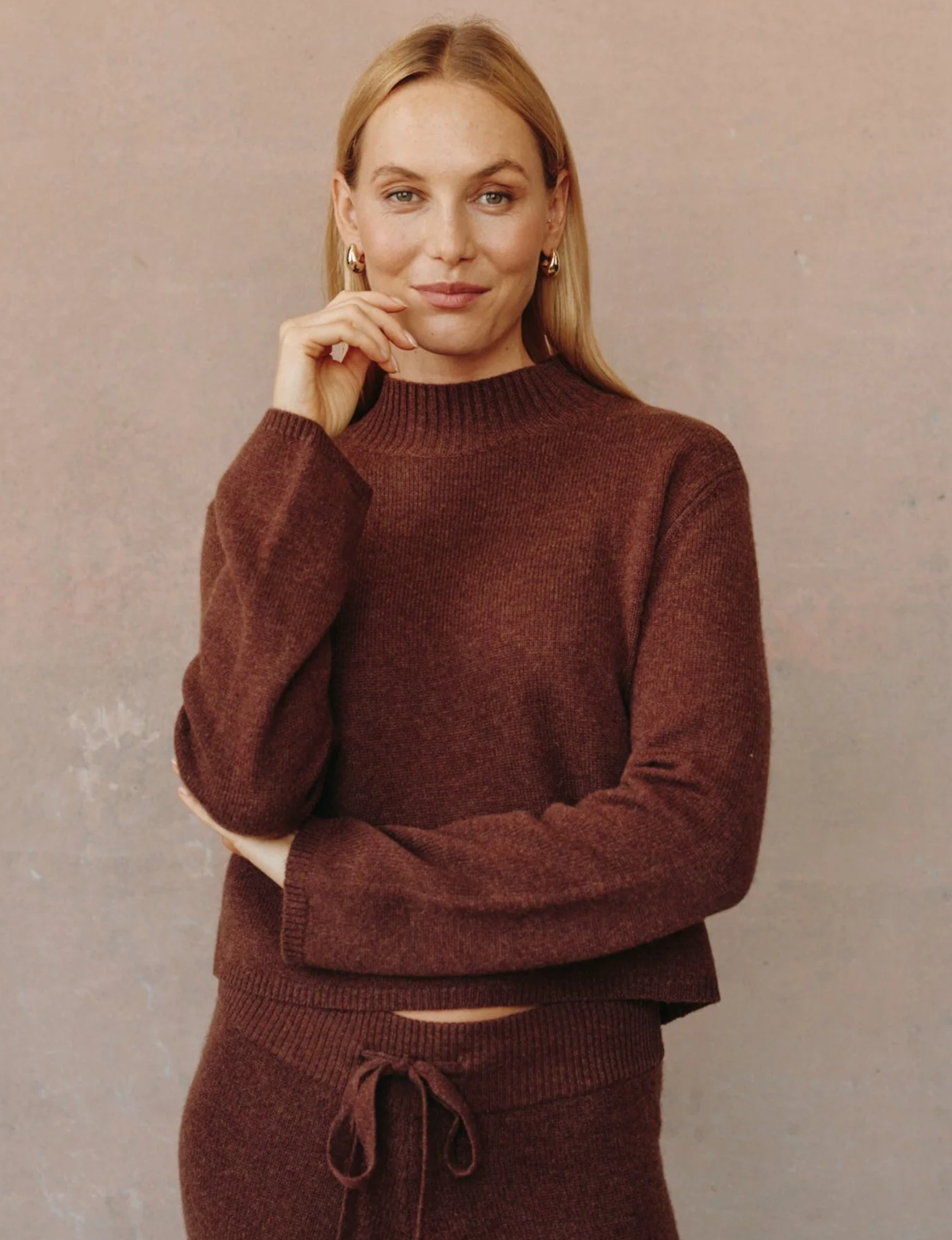 Mock Neck Sweater, Red Oak