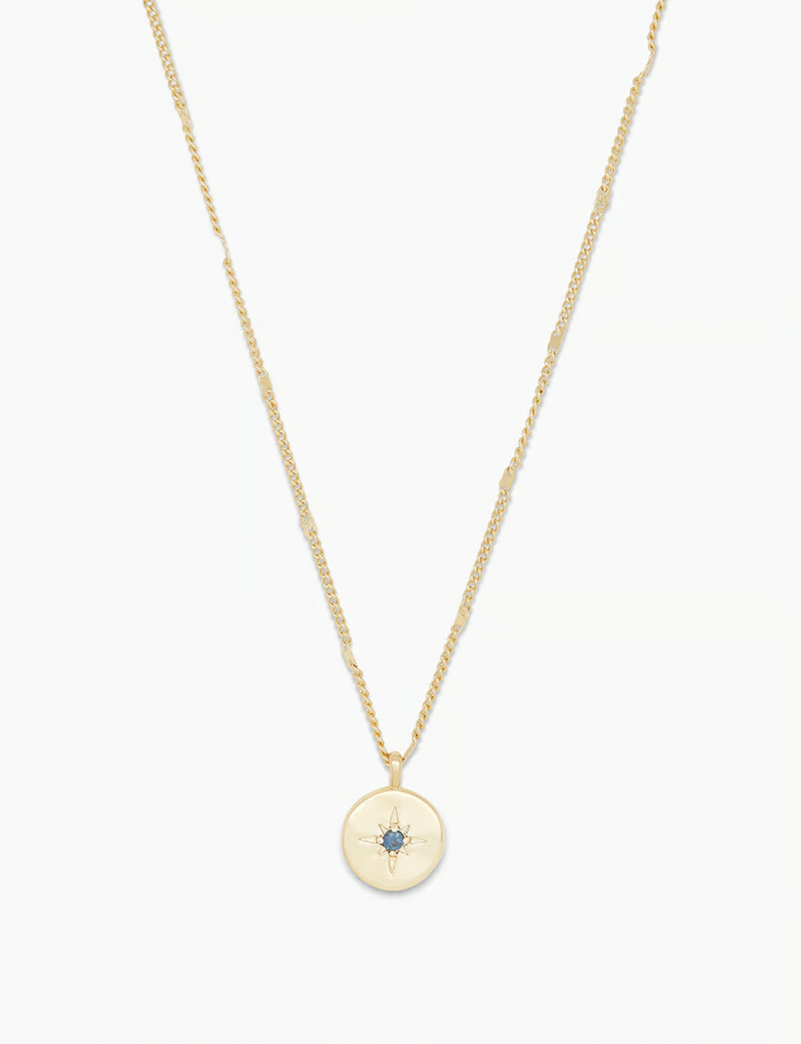 Birthstone Coin Necklace (September), Gold/Sapphire