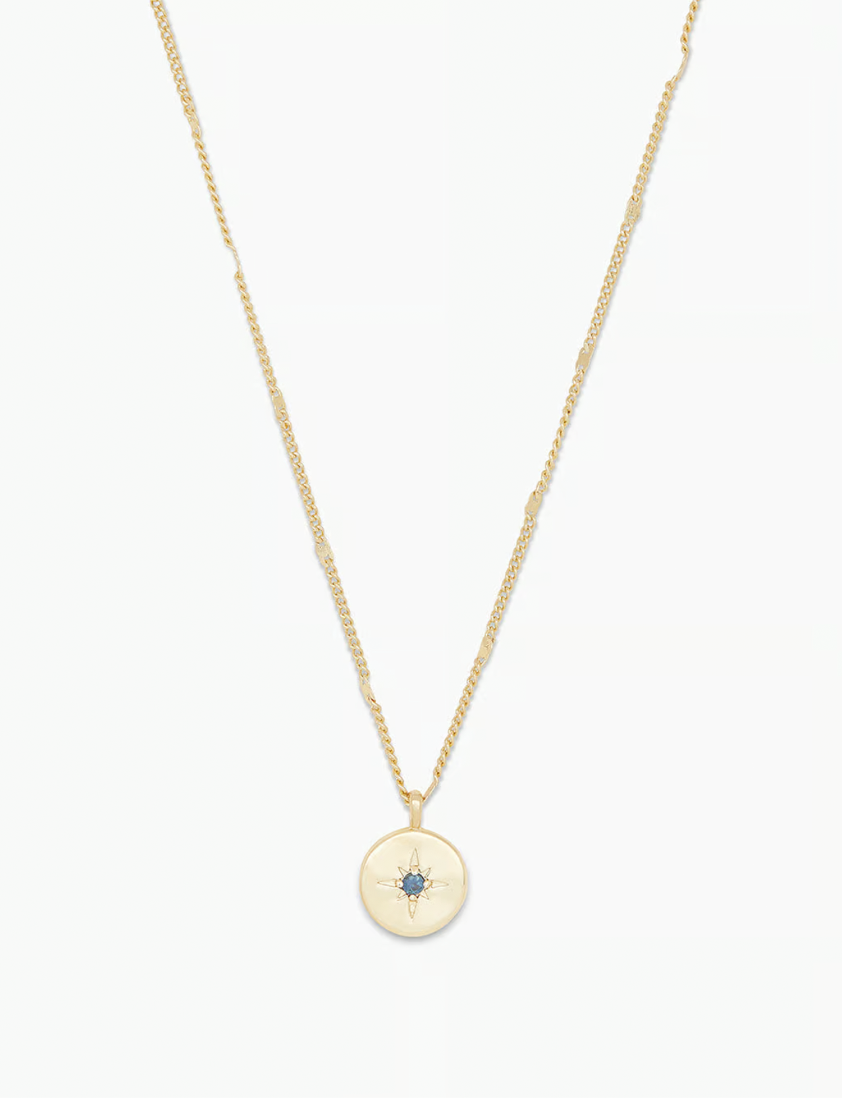Birthstone Coin Necklace (September), Gold/Sapphire