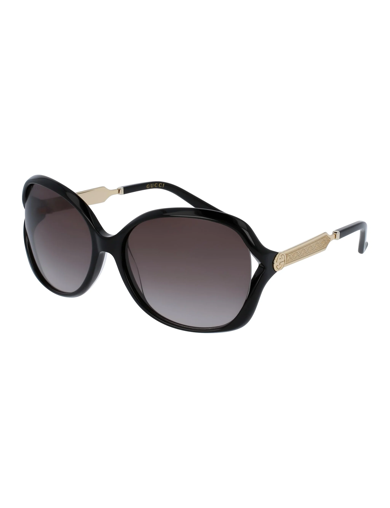 GG0076S-002 Sunglasses, Black/Gold/Grey
