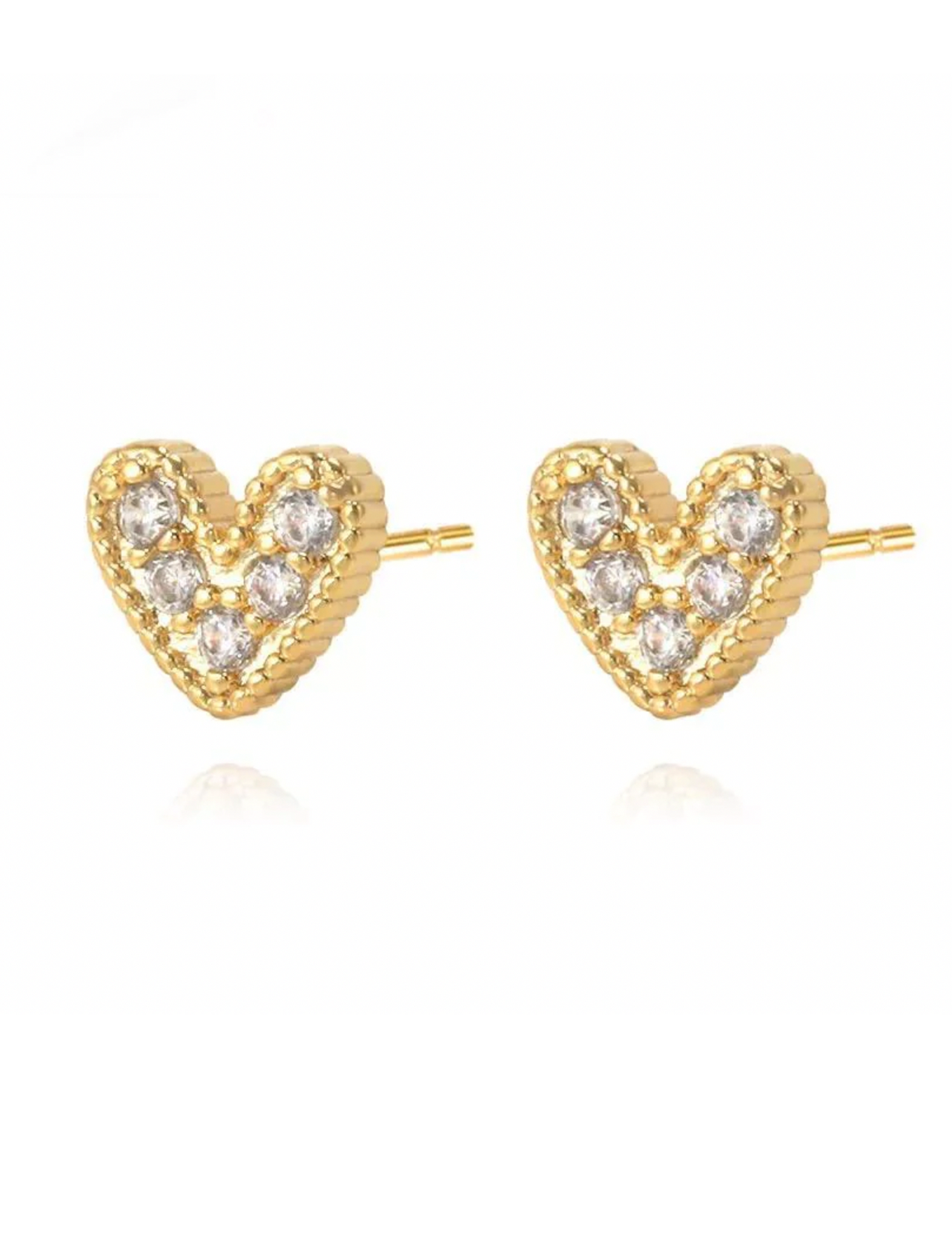 Nia Pave Heart Studs, Gold