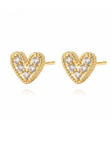 Nia Pave Heart Studs, Gold
